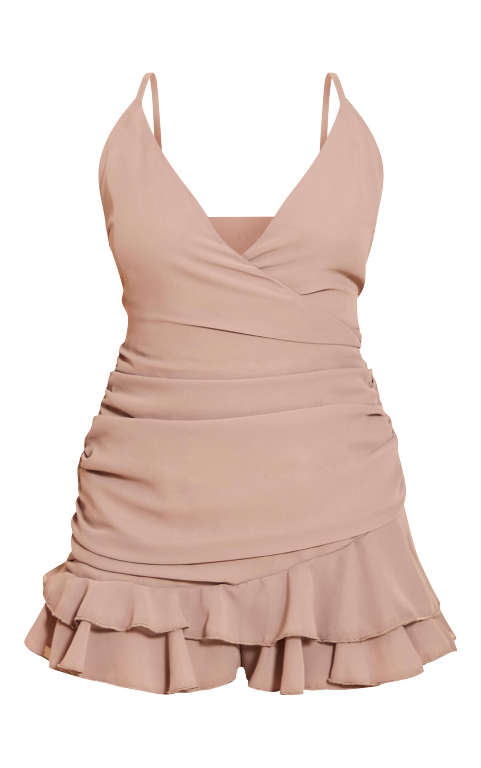 Taupe V Neck Frill Romper Product Image