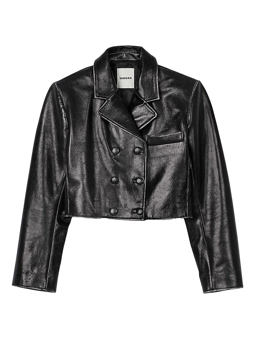 Womens Cropped Leather Jacket Product Image