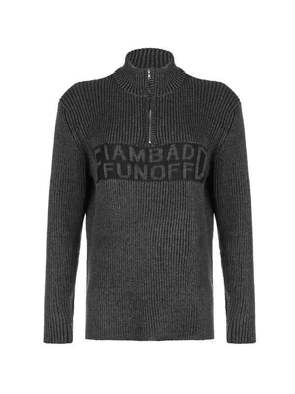 Street Letter Jacquard Half Zip Mock Neck Sweater Product Image