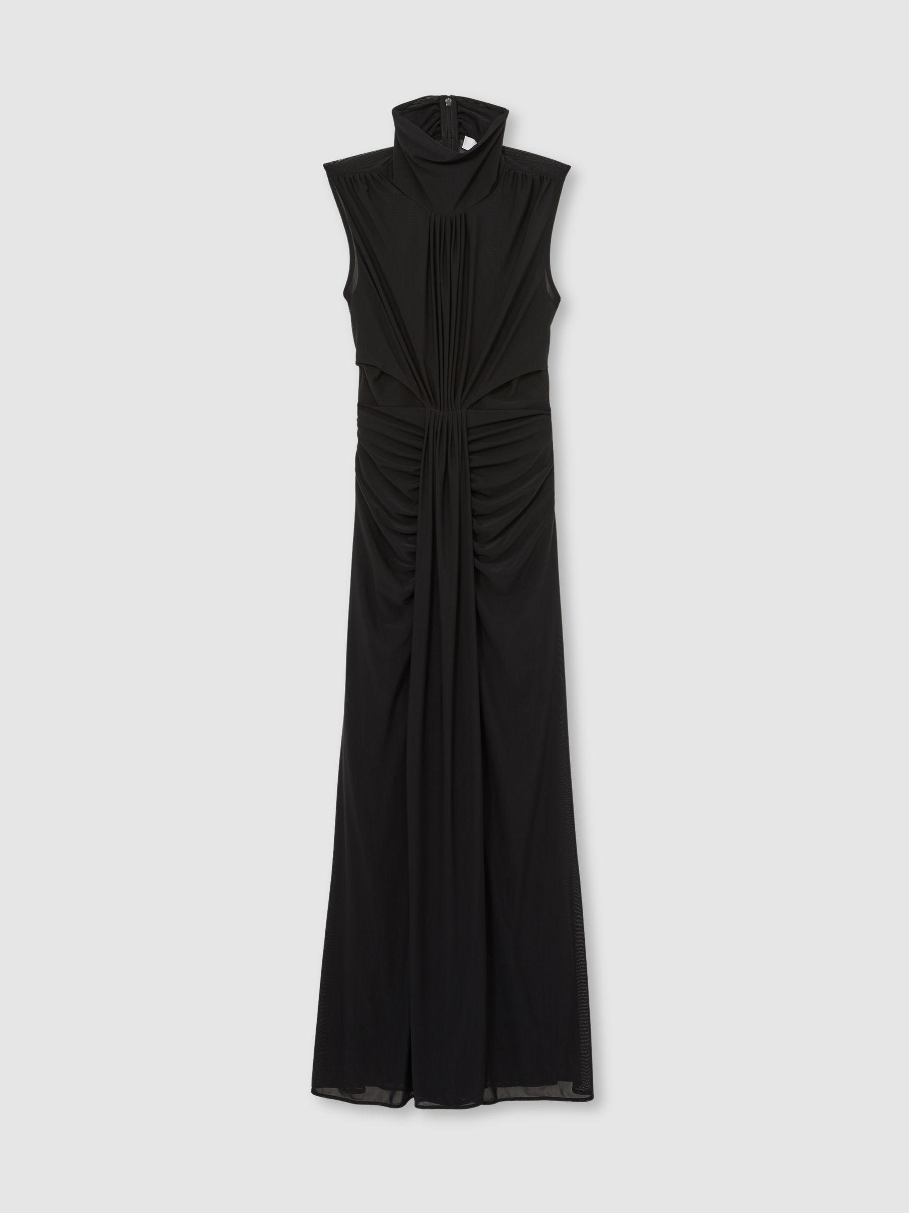 Sheer Ruched Maxi Dress in Black Product Image