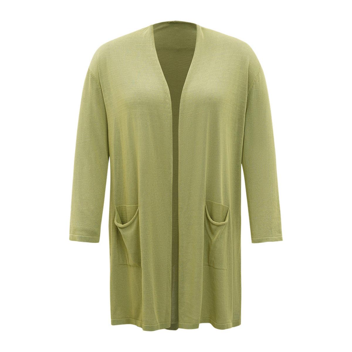 Plus Size Solid Patched Pocket Open Front Tunic Cardigan Moss Women Casual Loose Long Sleeve Dailywear Cardigans BloomChic 10/M Product Image