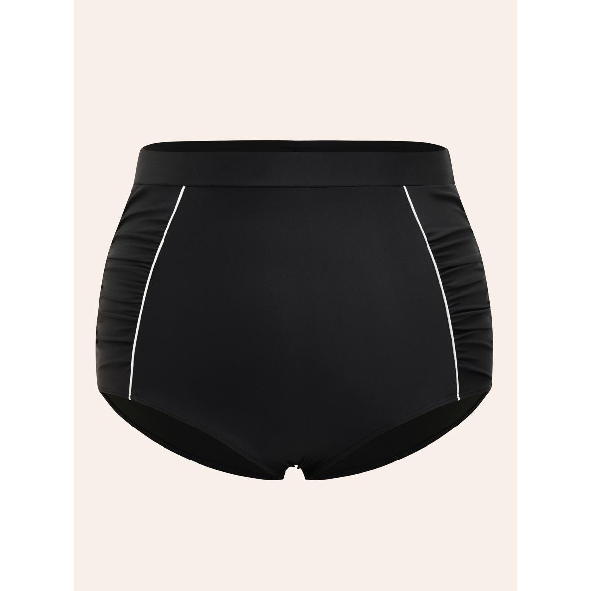 Plus Size Contrast Trim Ruched High Rise Swim Bottom Women's Swimwear Black Beach Gathered High stretch Skinny High Rise Curve Swim Bottoms BloomChic 26/4X Product Image