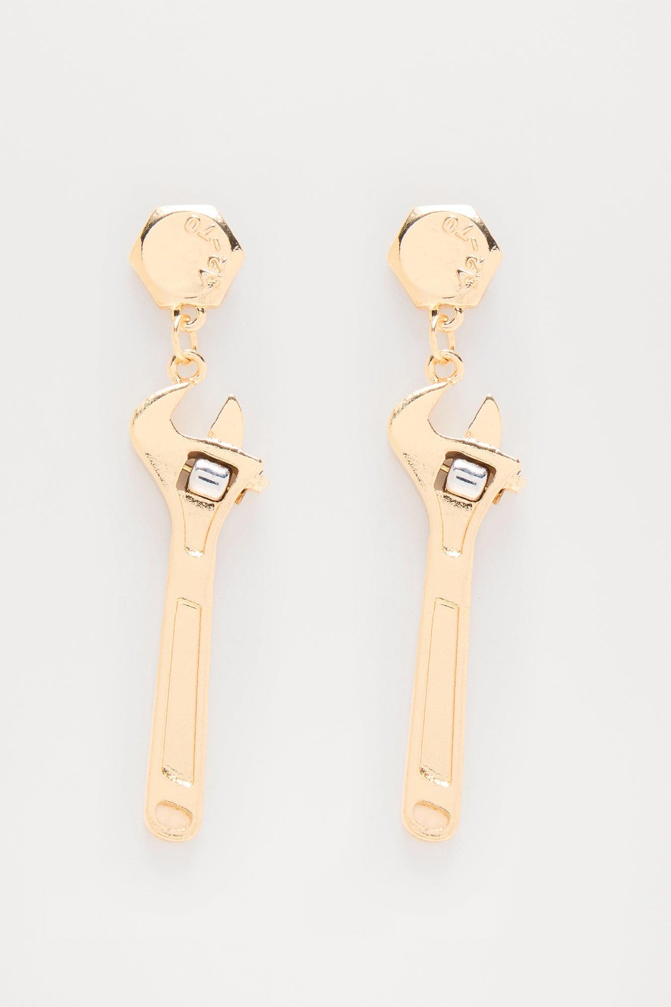 Industrial Glam Drop Earrings - Gold Female Product Image