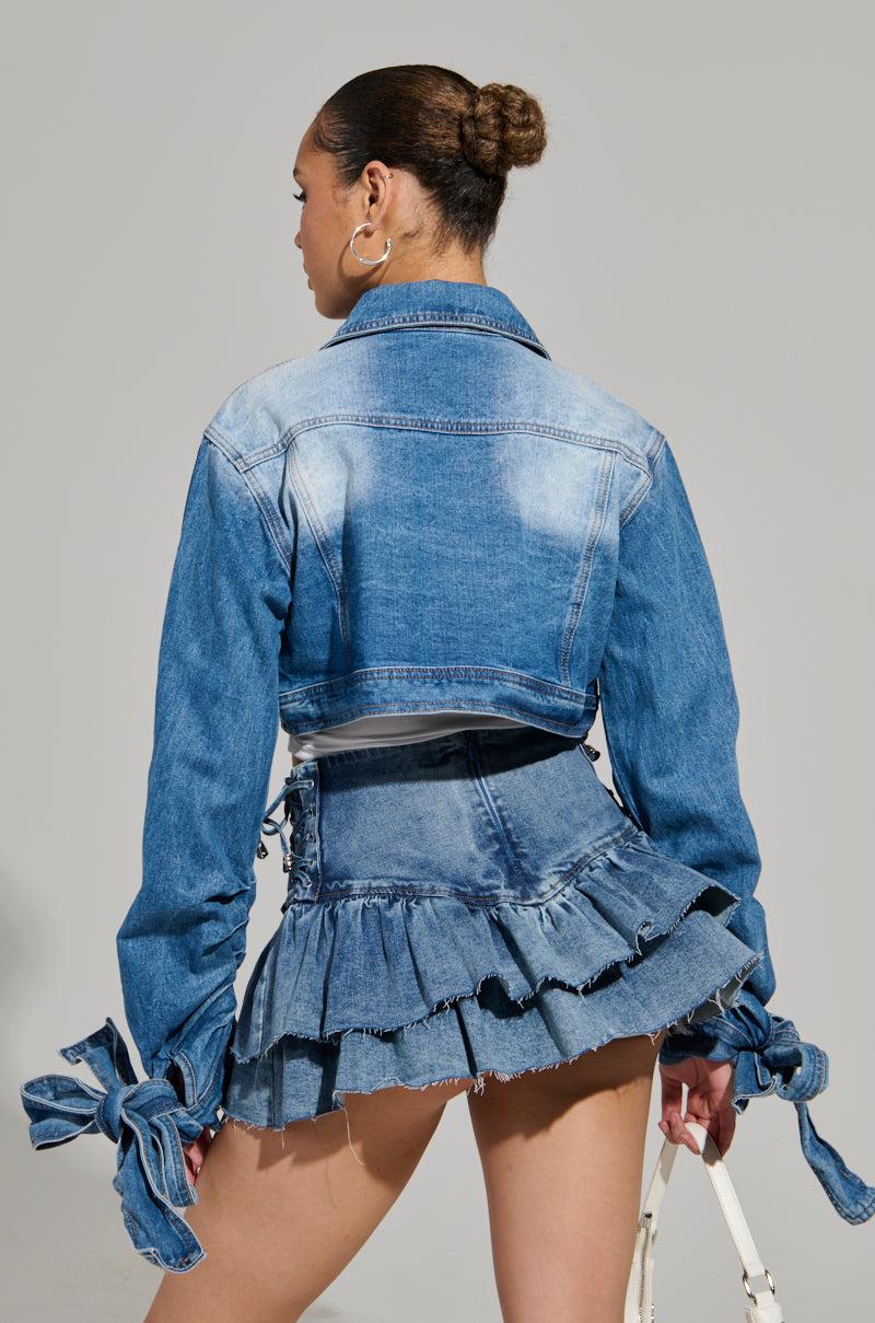 HERE FOR A GOOD TIME CROPPED DENIM JACKET Product Image