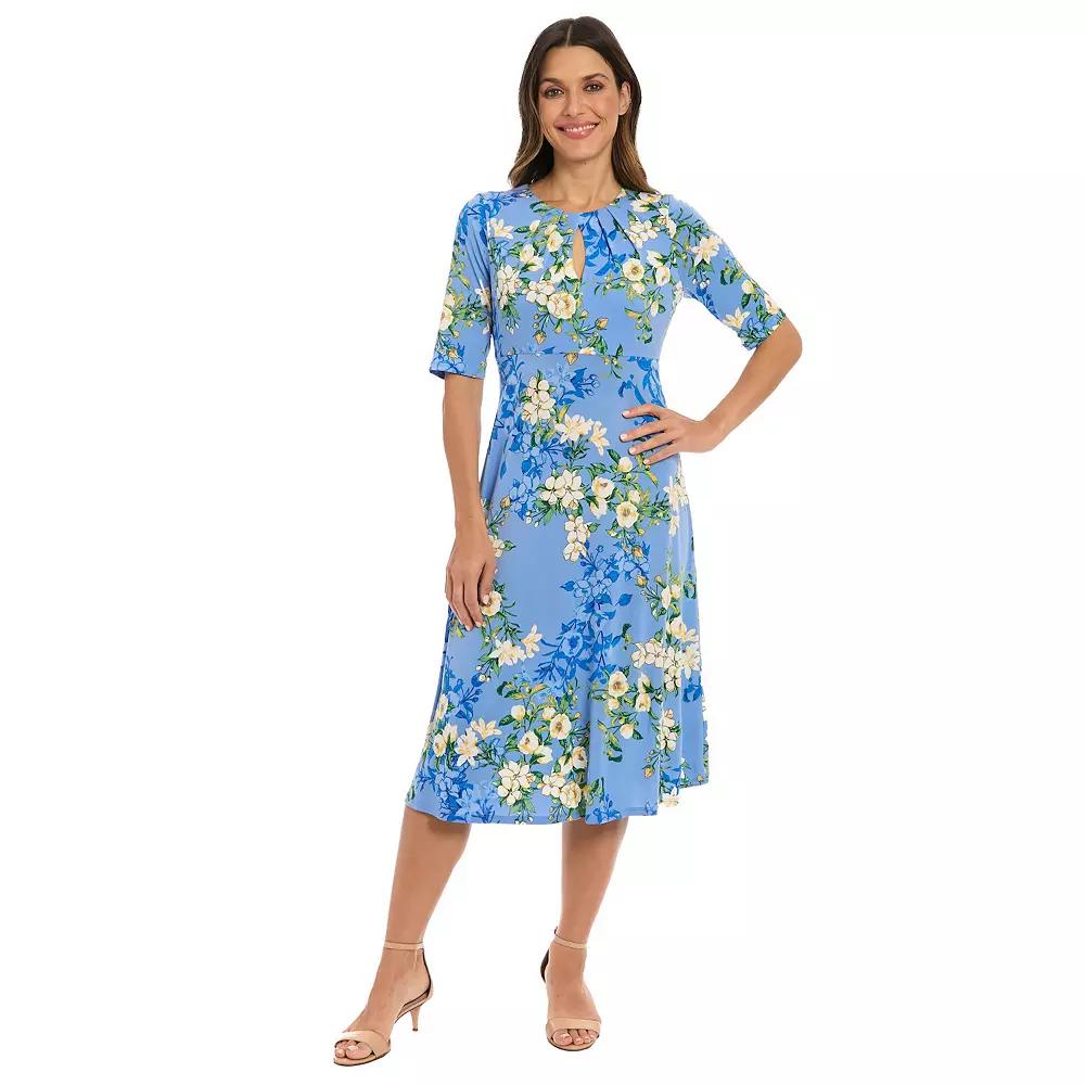 Women's London Times Floral Pleated Keyhole Neck Midi Dress,  Product Image