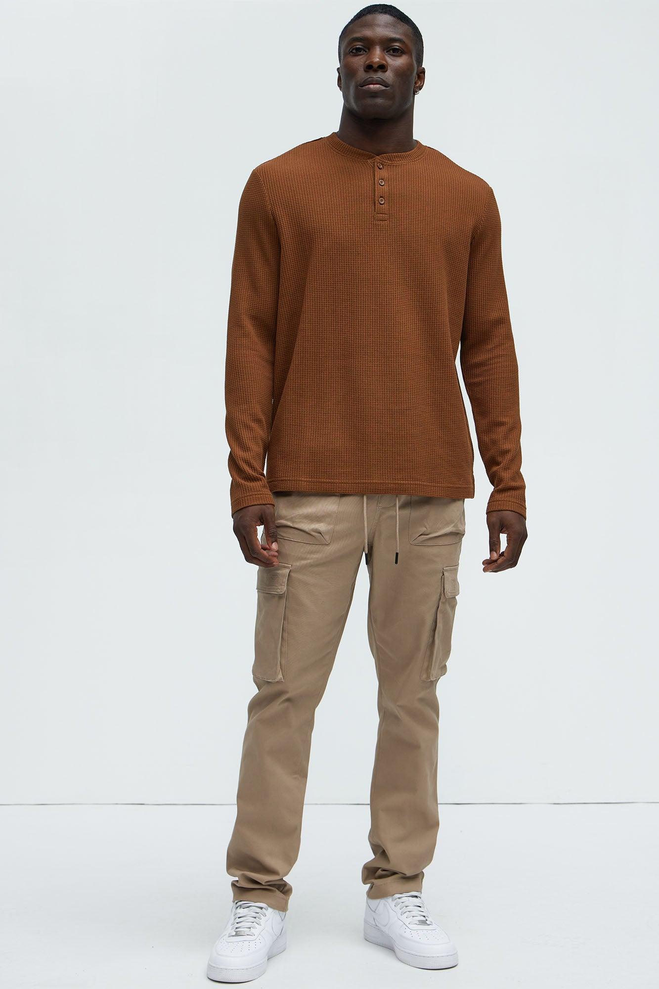 Wesley Long Sleeve Henley - Brown Product Image