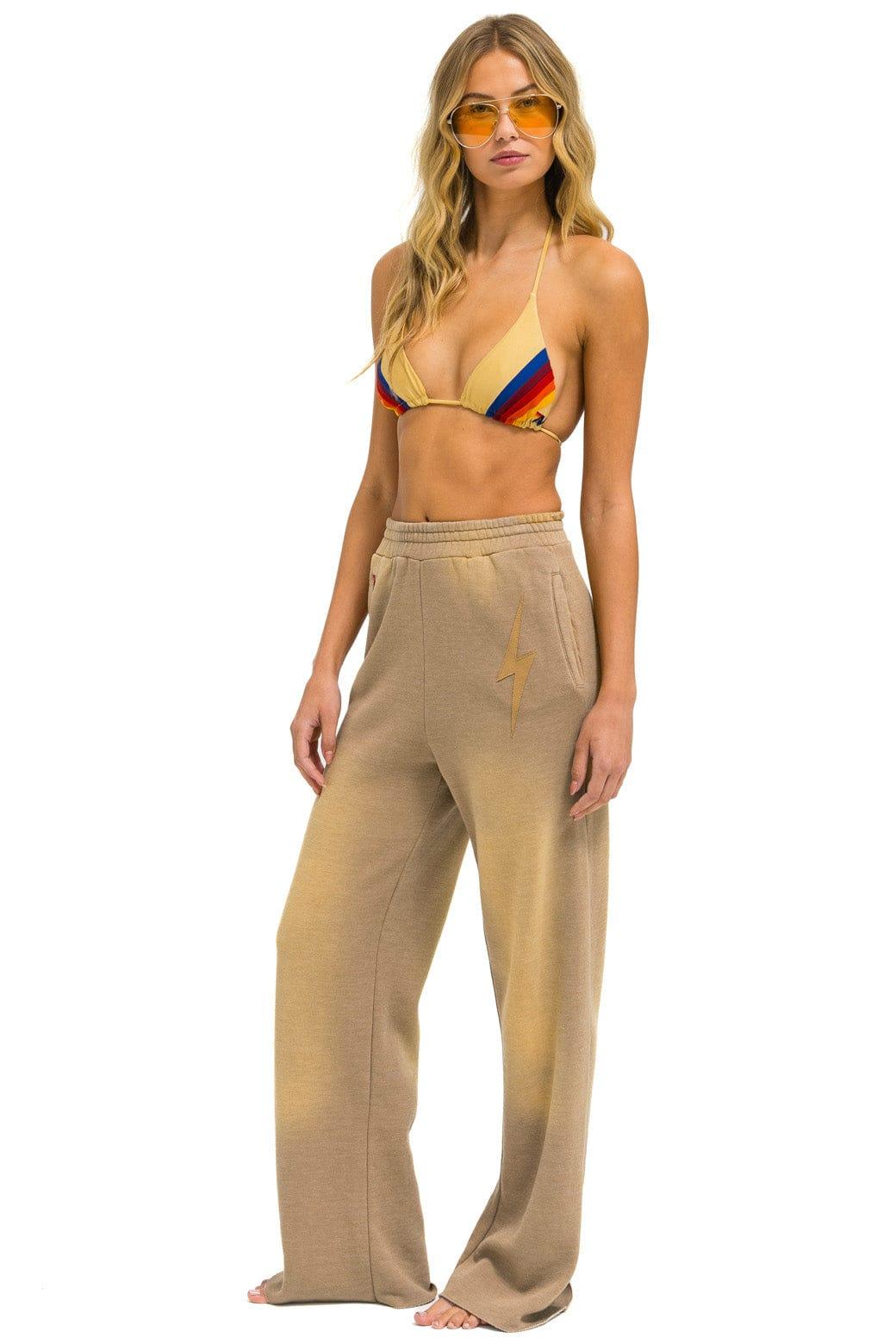 BOLT STITCH WIDE LEG POCKET SWEATPANTS - FADED TAN Female Product Image