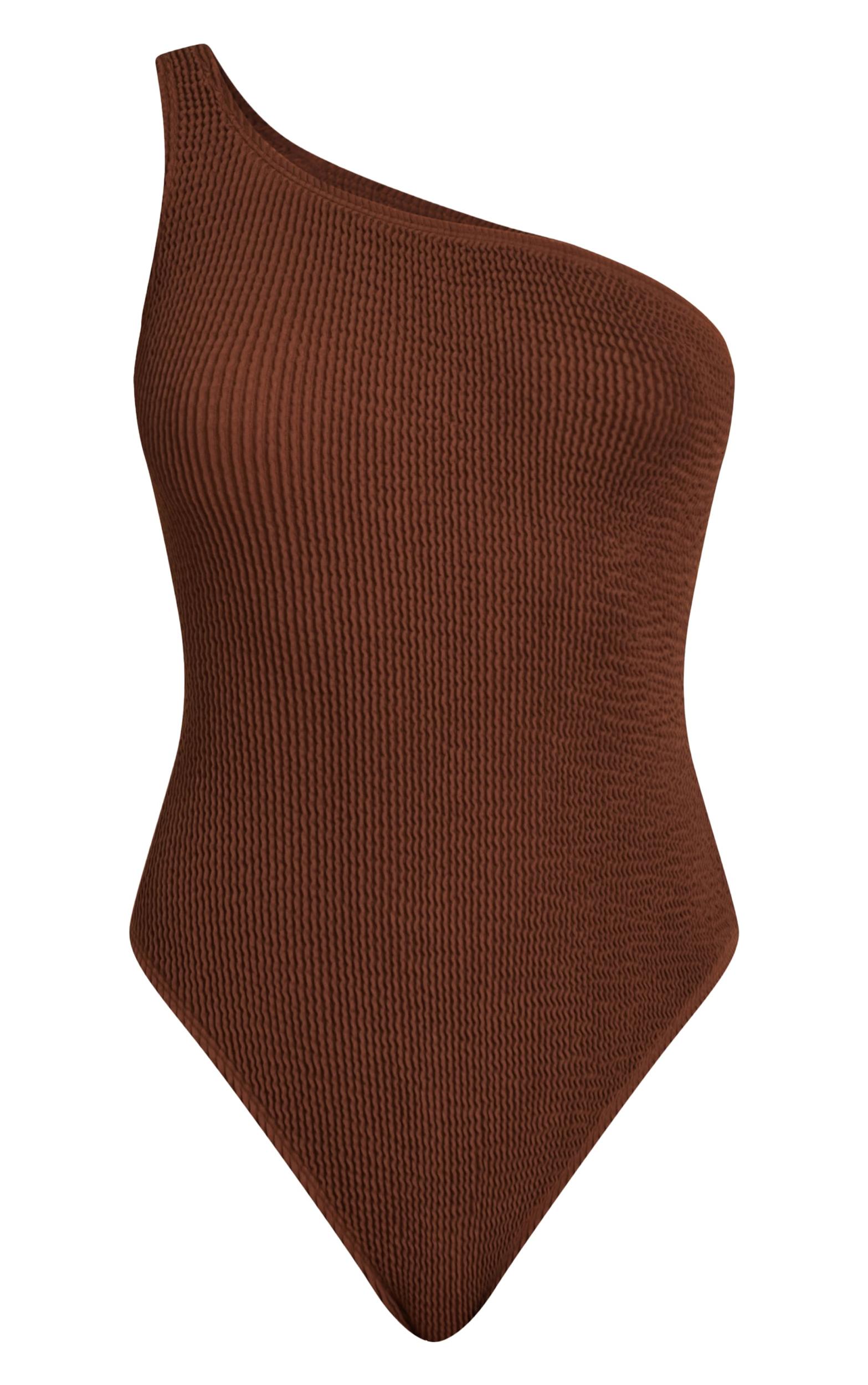 Chocolate Crinkle One Shoulder Swimsuit Product Image