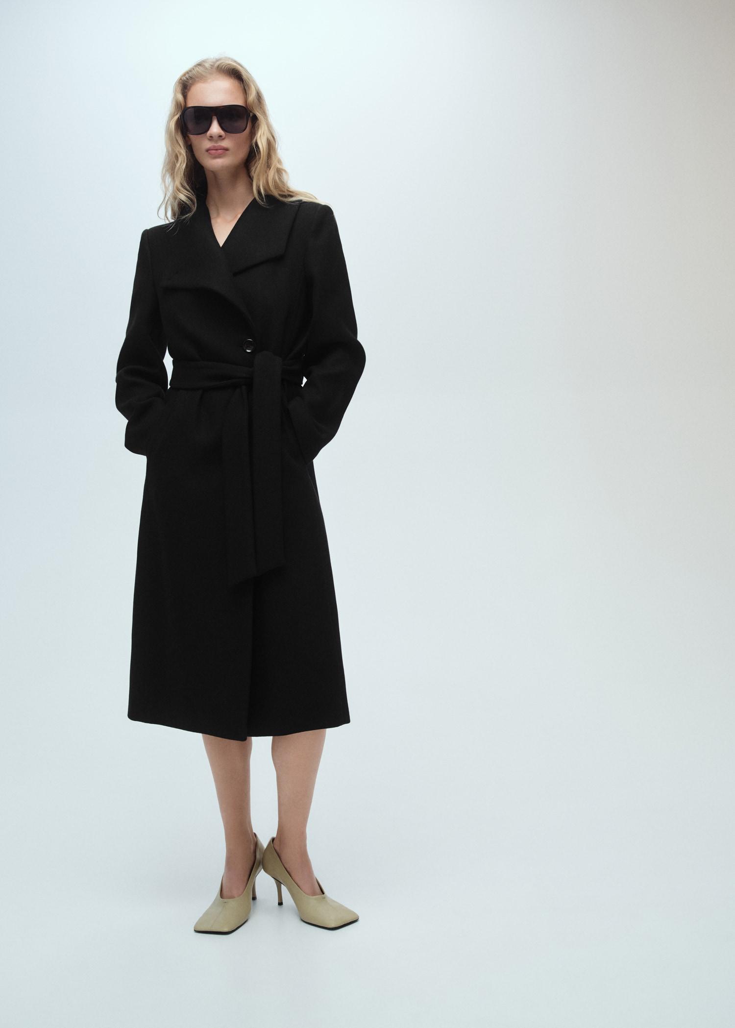 Woollen coat with belt - Women | MANGO USA Product Image