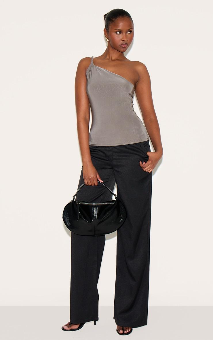  Mushroom Double Layer Slinky Twist Detail One Shoulder Long Top Product Image