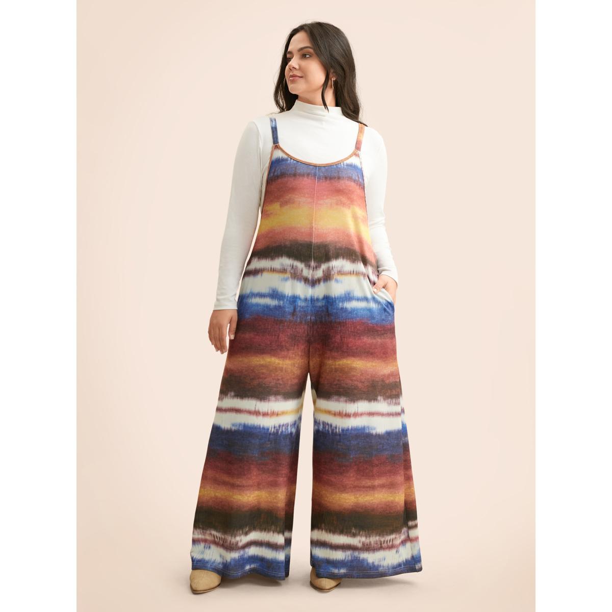 Plus Size Multicolor U Neck Gradient Dyeing Jumpsuit Women Casual Sleeveless U-neck Everyday Loose Jumpsuits BloomChic 14-16/1X Product Image