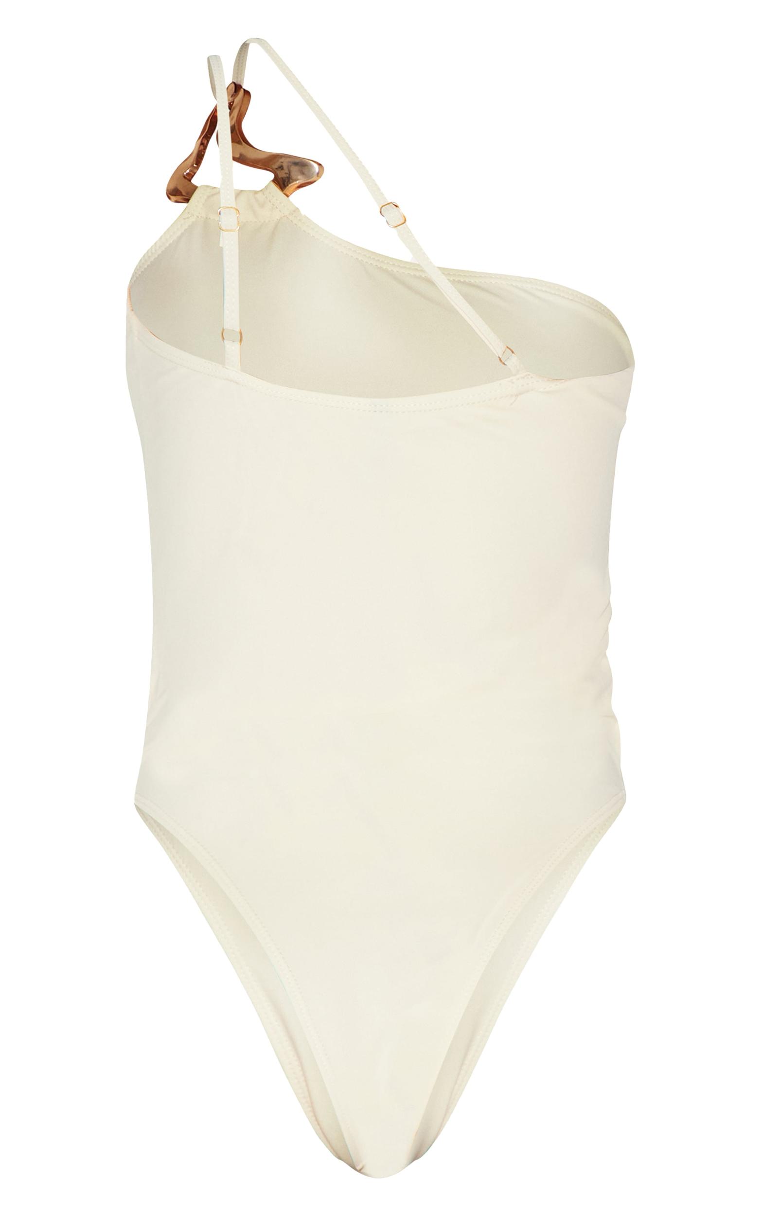 Sand Gold Trim Asymmetric Swimsuit Product Image