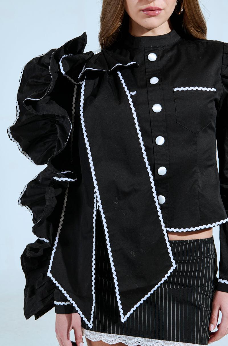 BRING THE DRAMA POPLIN BOW TOP IN BLACK Product Image