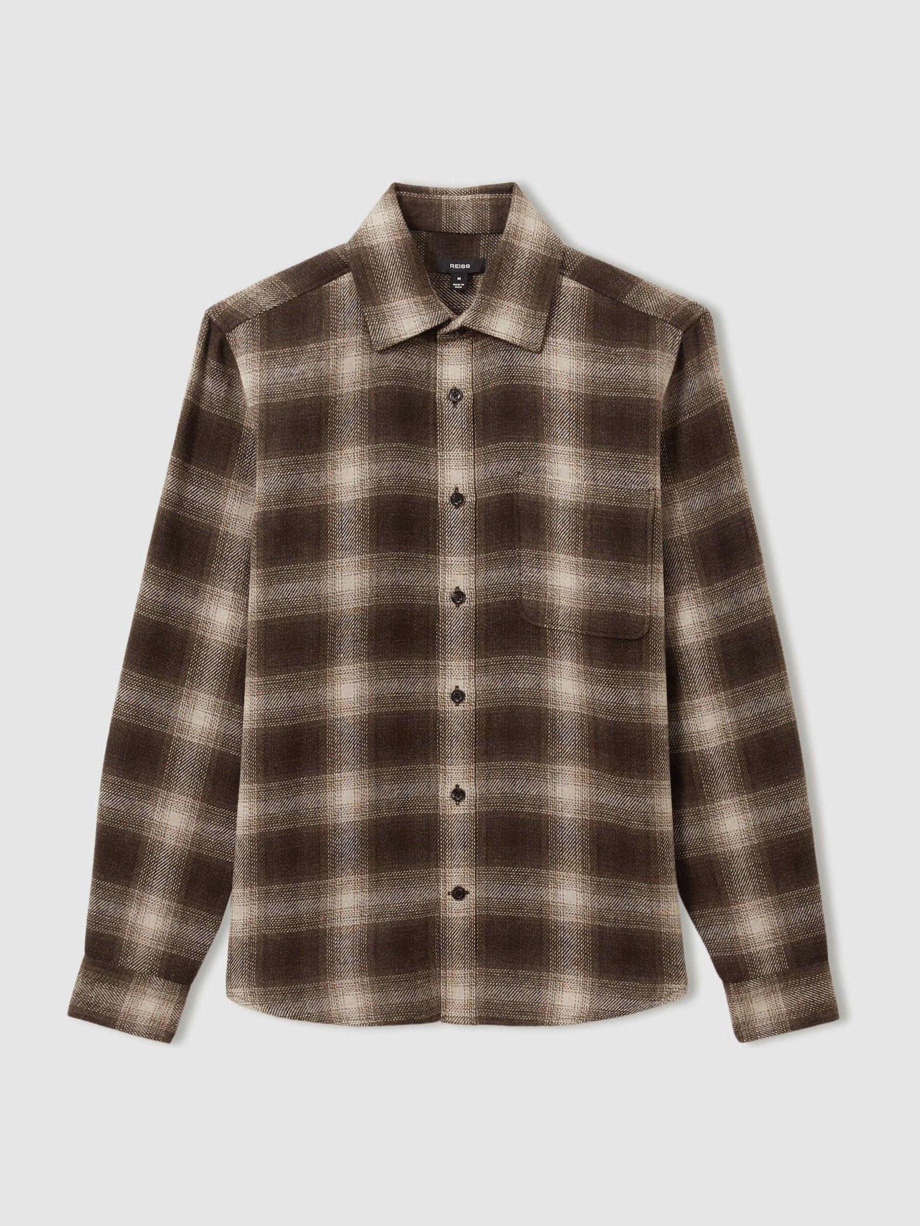 Check Patch-Pocket Overshirt With Wool in Brown Multi Product Image