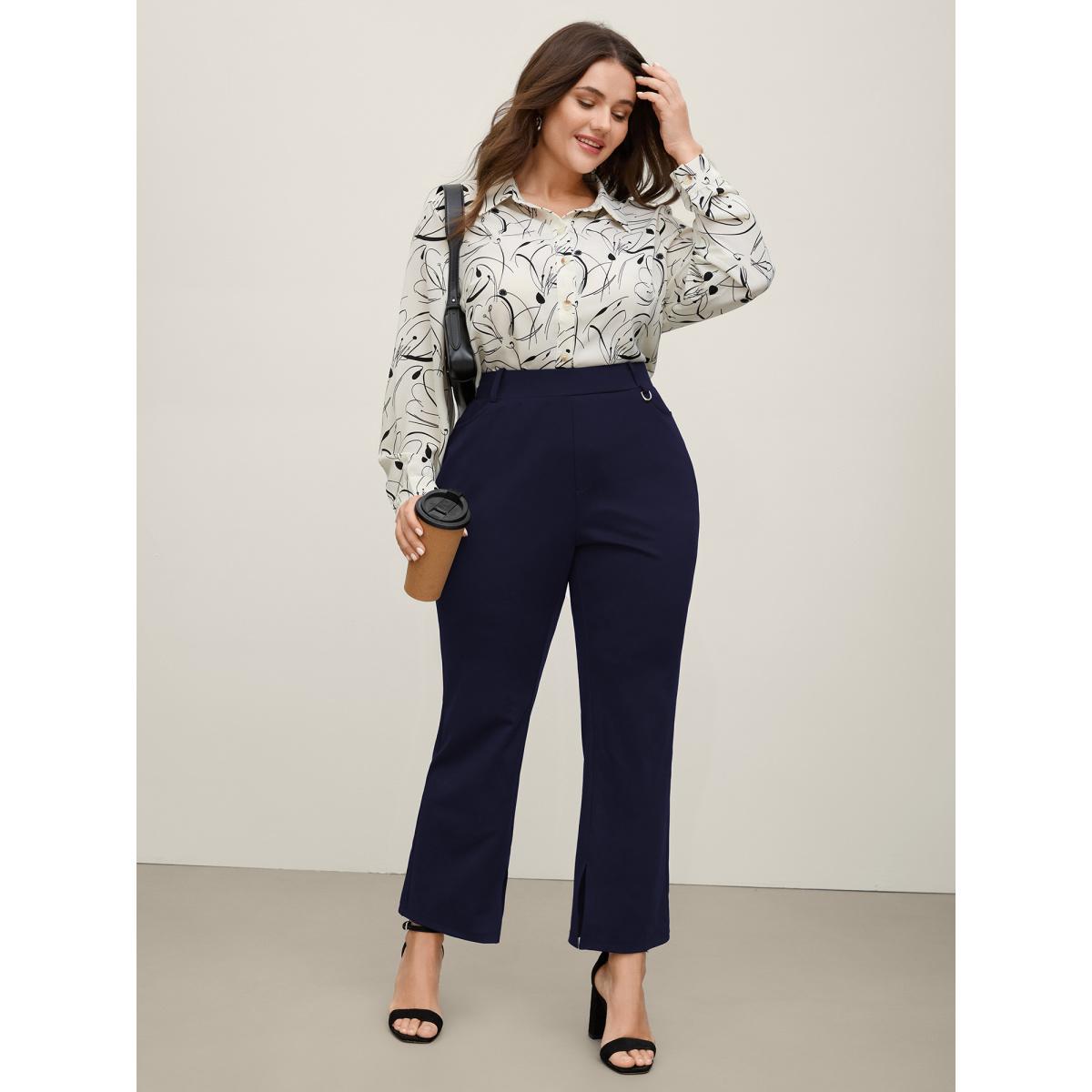 Plus Size Pull-On Solid Bootcut Pants Women Black Office Bodycon Mid Rise Office Pants BloomChic 30/6X Product Image