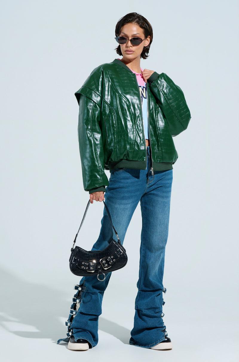 YOKON EMBOSSED FAUX LEATHER BOMBER Product Image