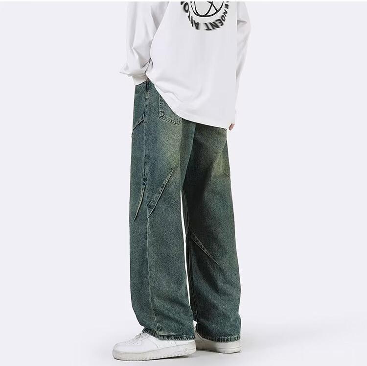 Sopula American Cleanfit Retro Patchwork Straight Wide-Leg Jeans Product Image