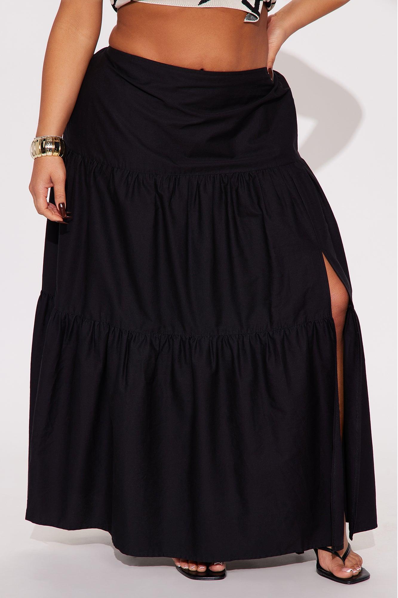 Zoey Poplin Tiered Maxi Skirt - Black Product Image