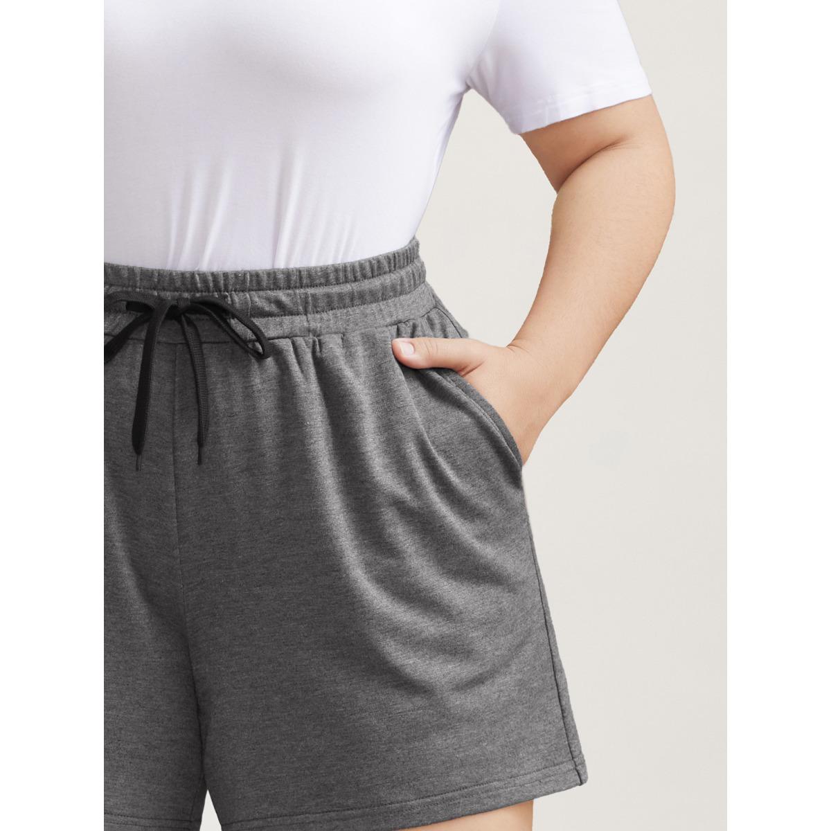 Plus Size Color Contrast Heather Straight-Leg Shorts Women DimGray Casual Contrast Loose Everyday Shorts BloomChic 18-20/2X Product Image