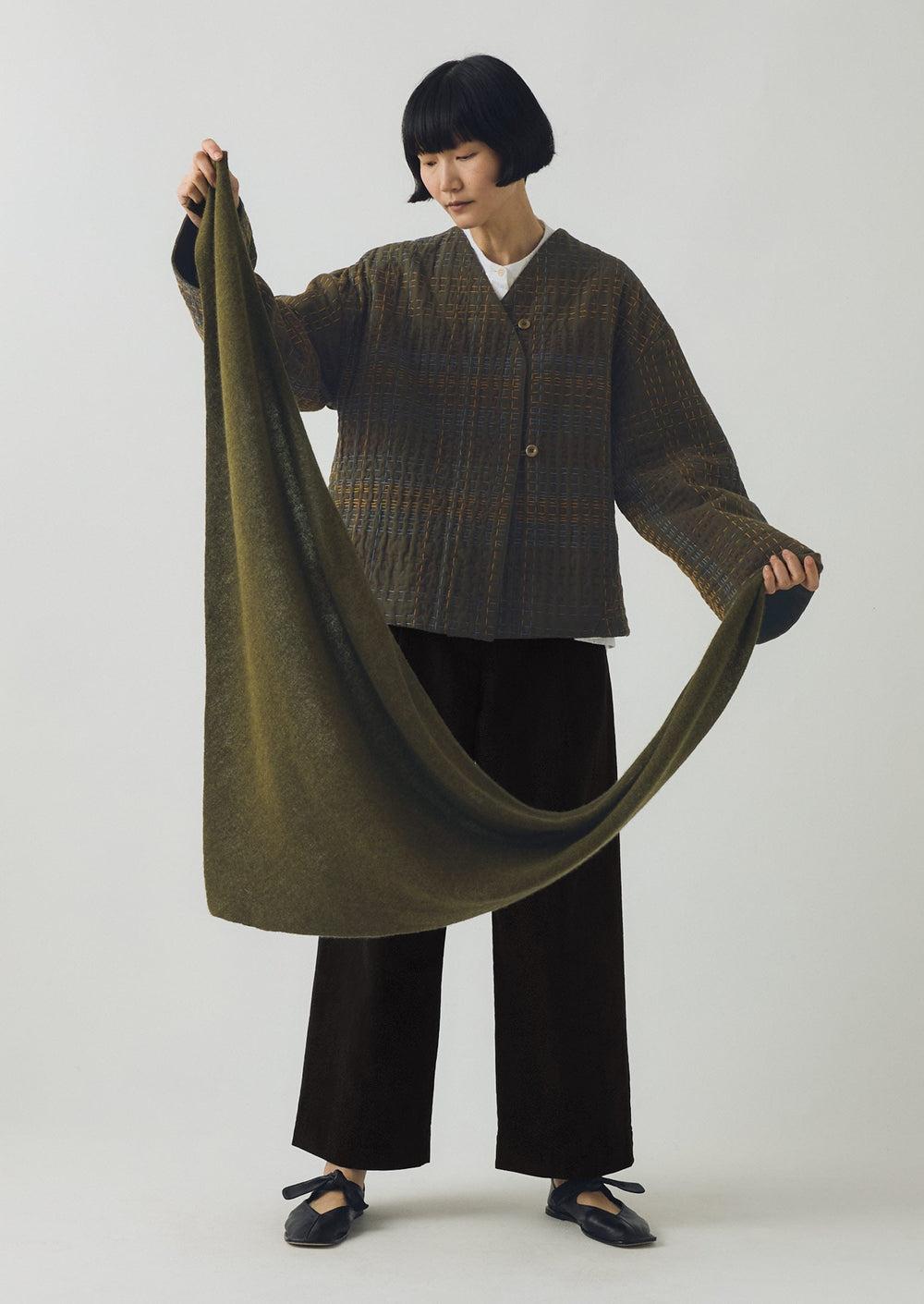 Wool Cashmere Large Bandana | Olive Product Image