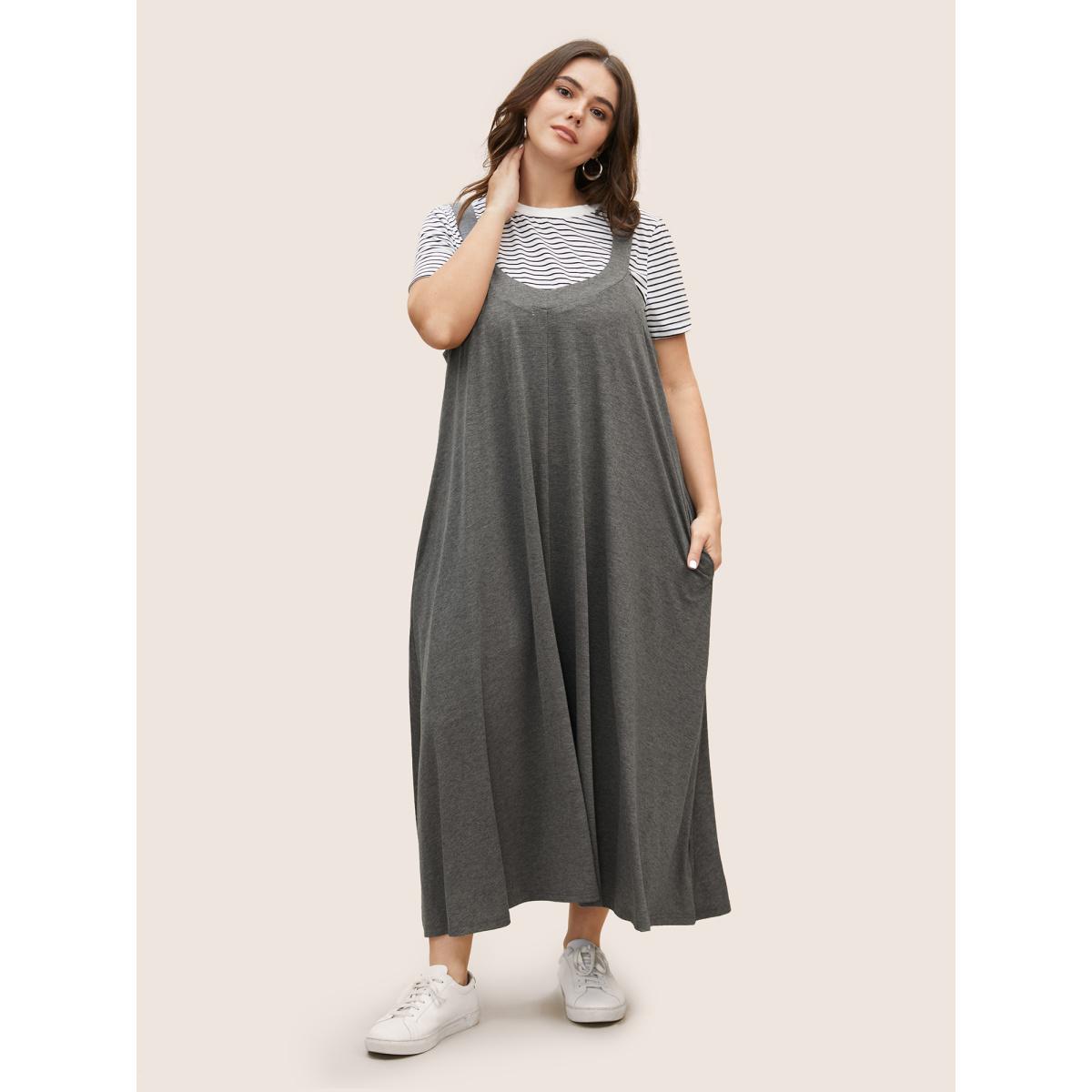 Plus Size Supersoft Essentials Plain Adjustable Straps Dress DarkGray Women Casual Non Sleeveless Curvy BloomChic 10/M Product Image