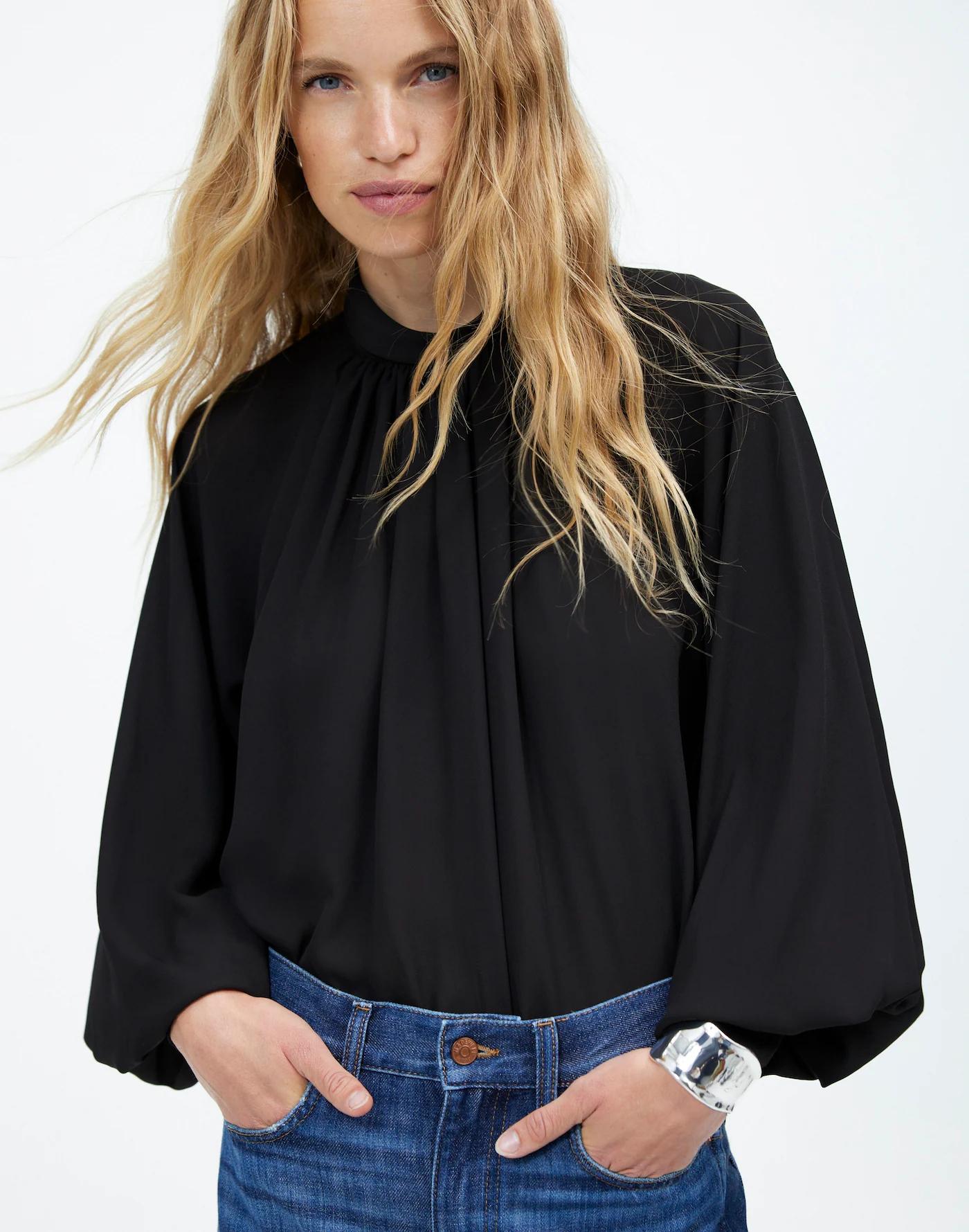 Turtleneck Long-Sleeve Top in Chiffon Product Image
