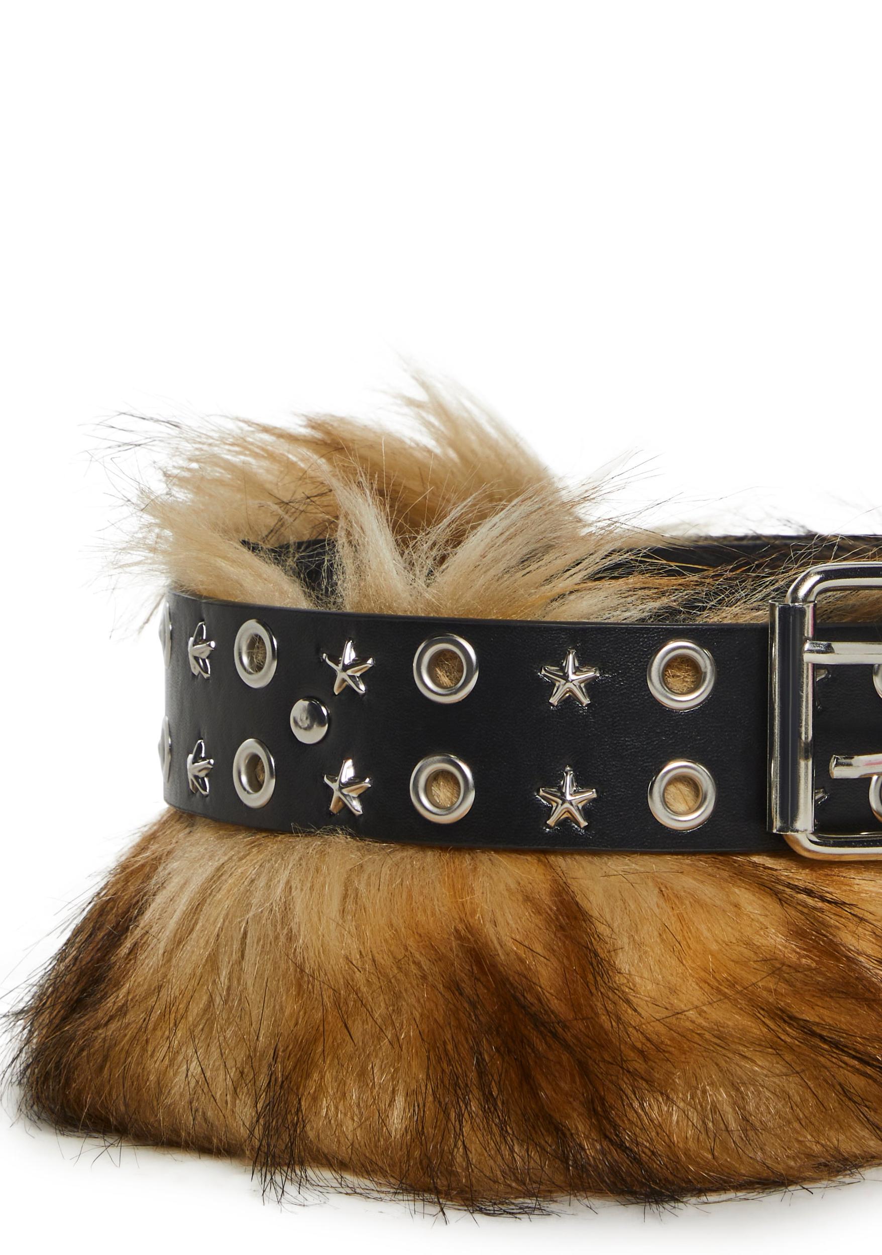Festival Vegan Leather Faux Fur Studded Belt Club Exx - Brown Product Image