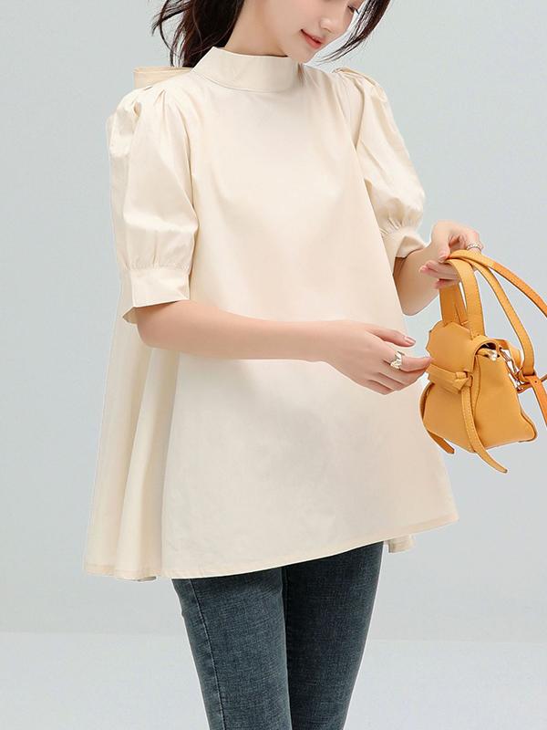 Casual Loose Bow-Embellished Solid Color Blouse Product Image