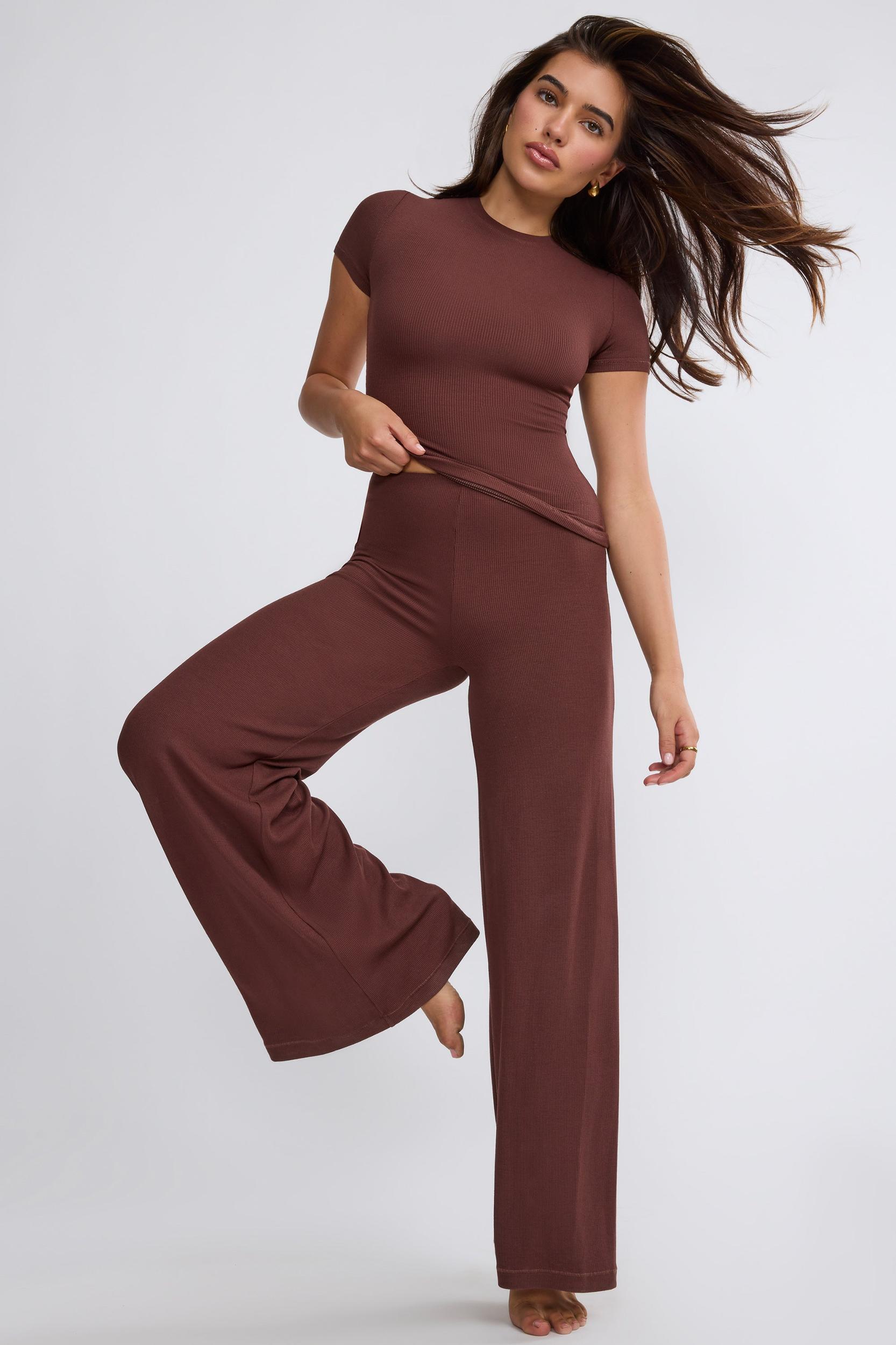 Mid Rise Wide Leg Trouser in Chocolate Product Image