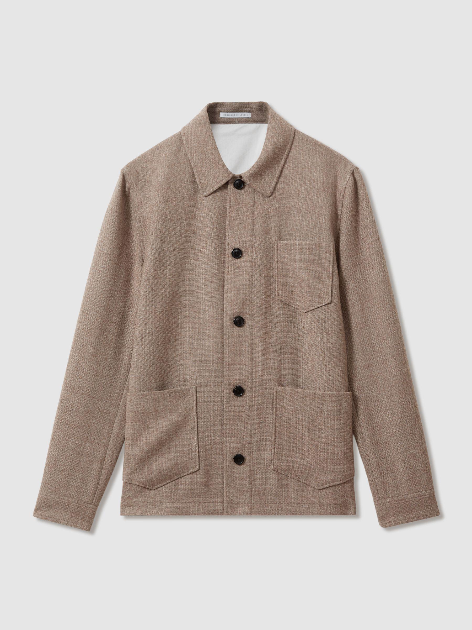 Wool Blend Button-Through Overshirt in Mocha Product Image