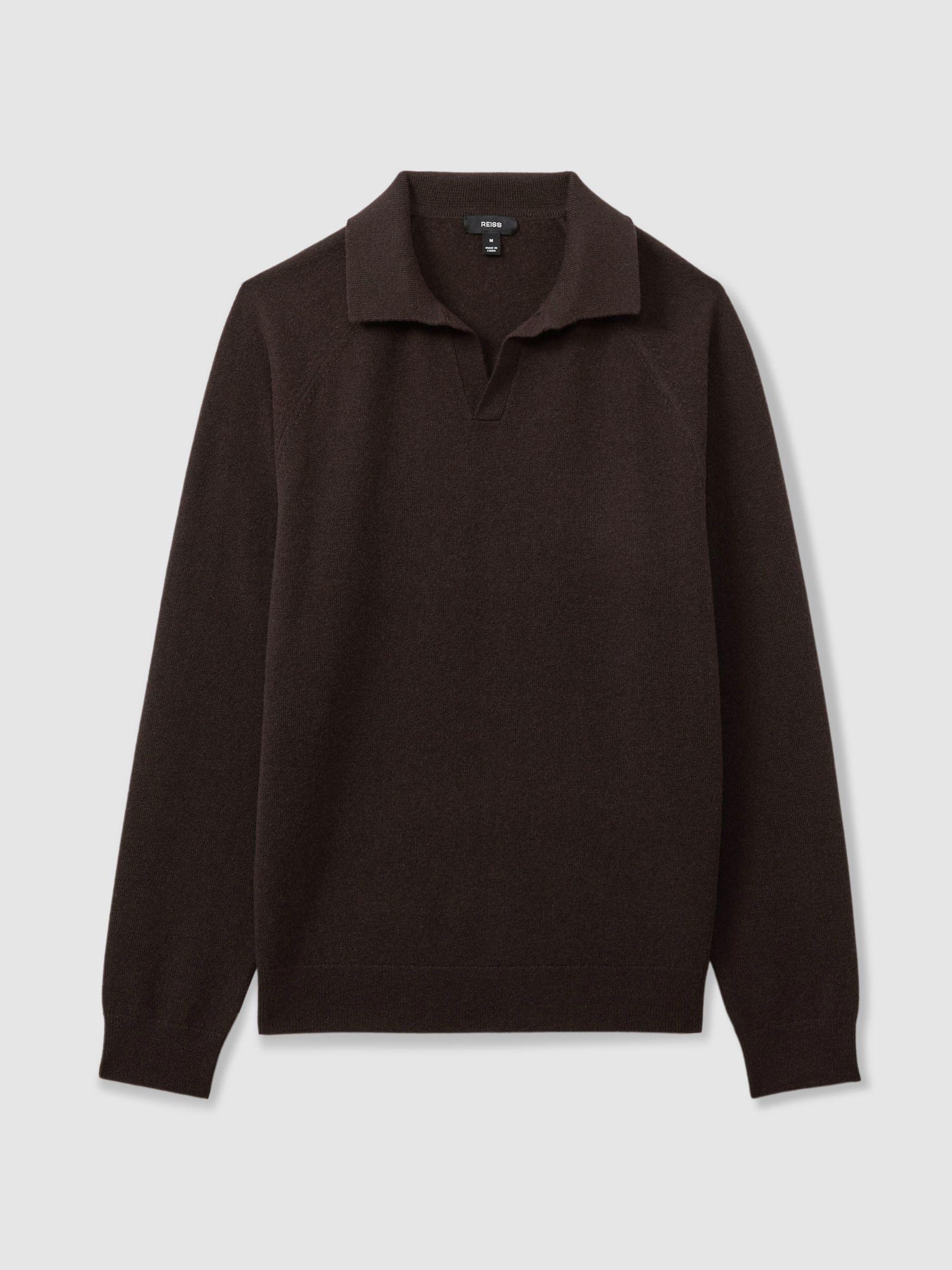 Wool-Cashmere Open-Collar Polo Shirt in Chocolate Brown Product Image