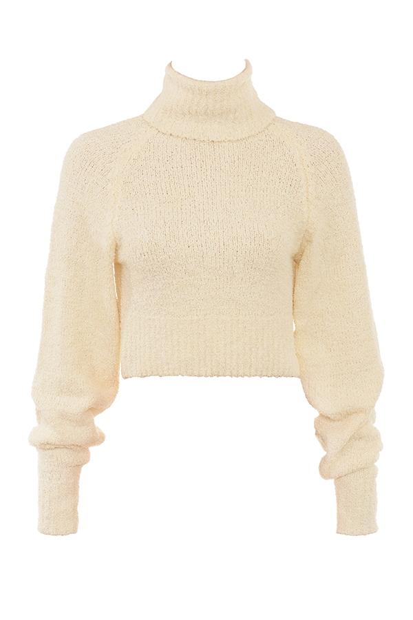 Nyala  cream soft boucle knit cropped sweater - sale Product Image