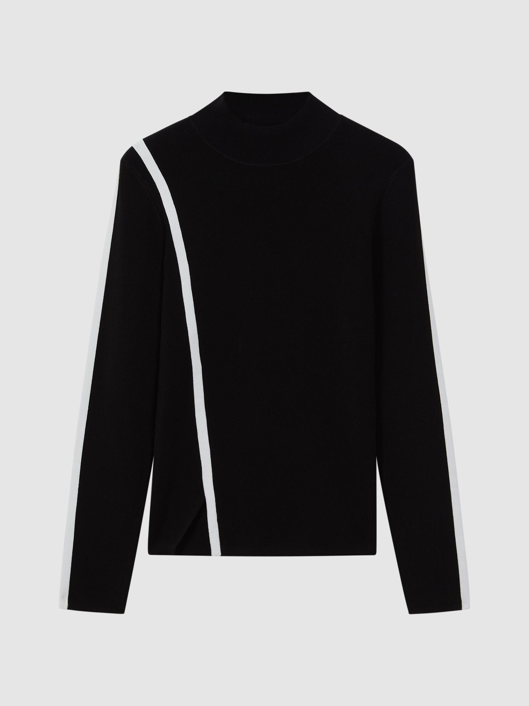 Contrast Stripe Long Sleeve Top in Black/White Product Image