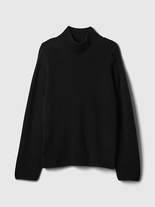 100% Cotton Oversized Split-Hem Mockneck Sweater Product Image