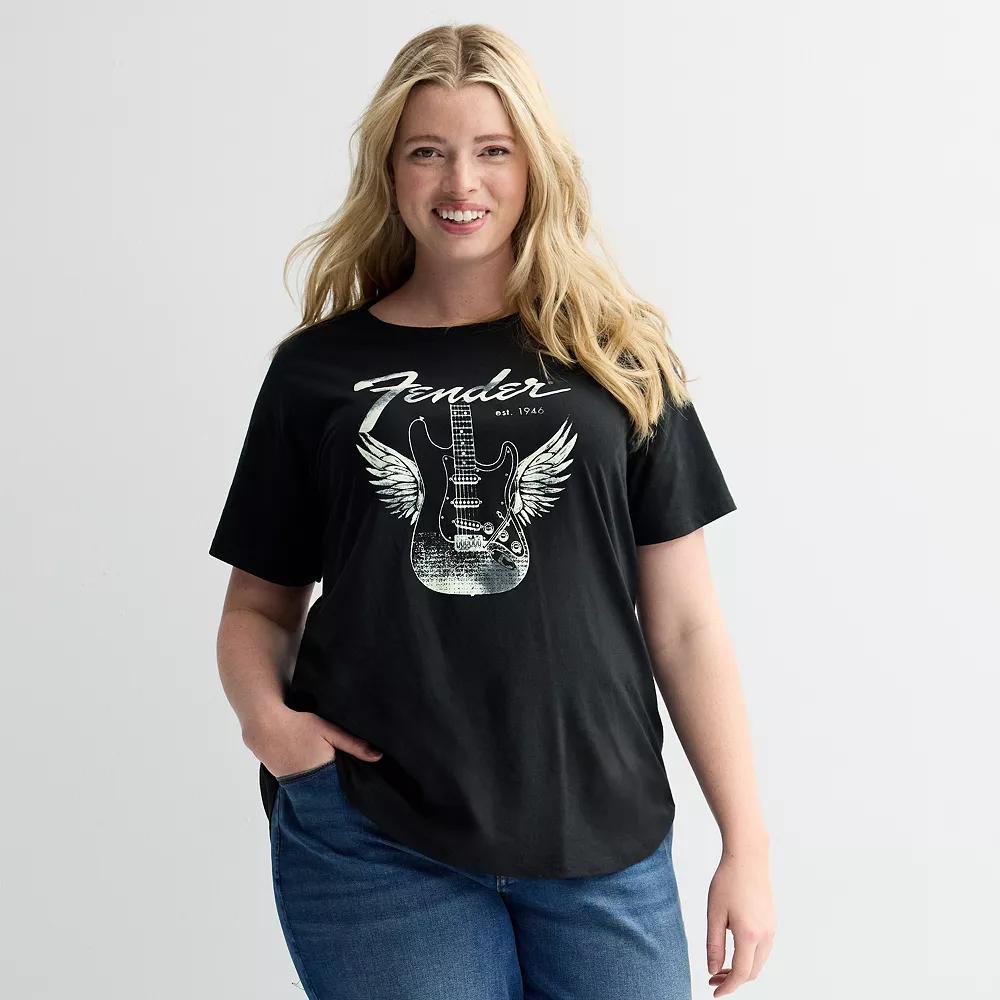 Plus Size Fender Guitar With Wings Graphic Tee, Women's, Size: 1XL, Black Product Image