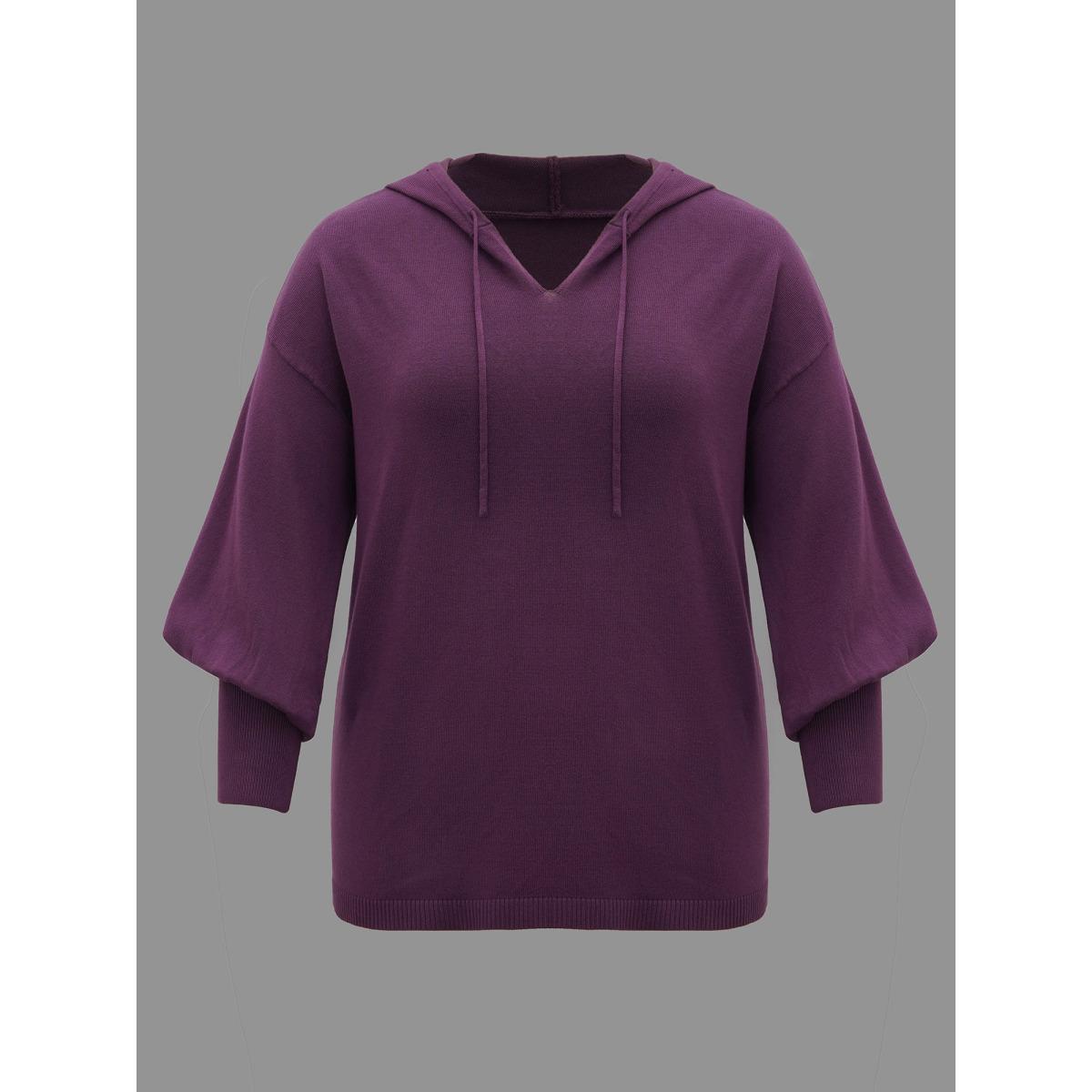 Plus Size Drop Shoulder Slim-Fit Hooded Pullover Eggplant Women Casual Loose Long Sleeve Hooded Everyday Pullovers BloomChic 12/L Product Image