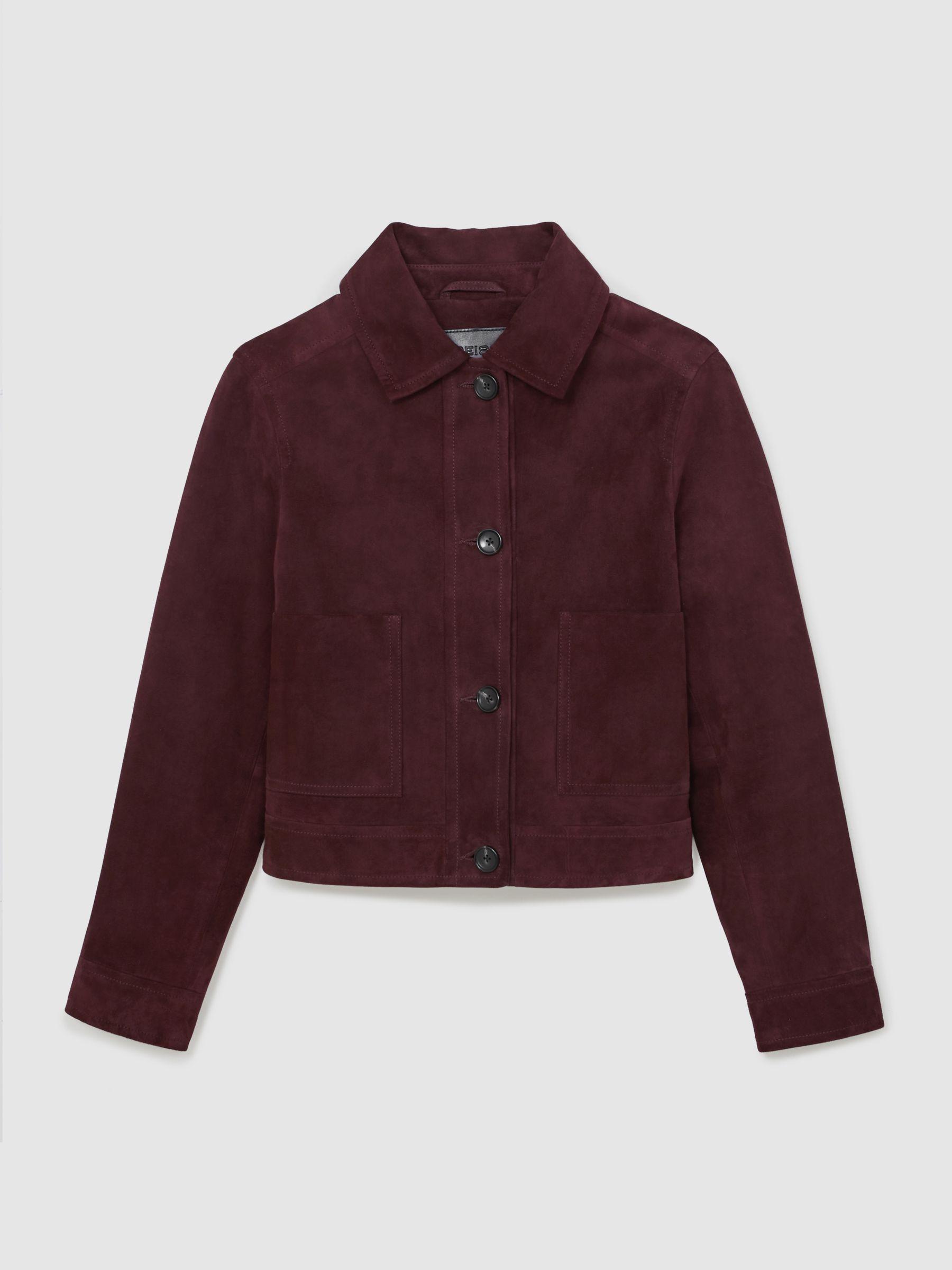 Suede Button-Through Jacket in Burgundy Product Image