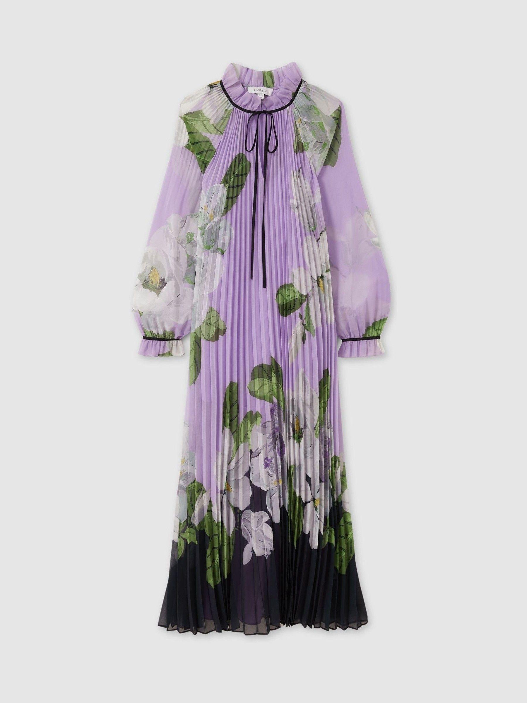 Florere Pleated Tie Neck Maxi Dress in Lilac Product Image