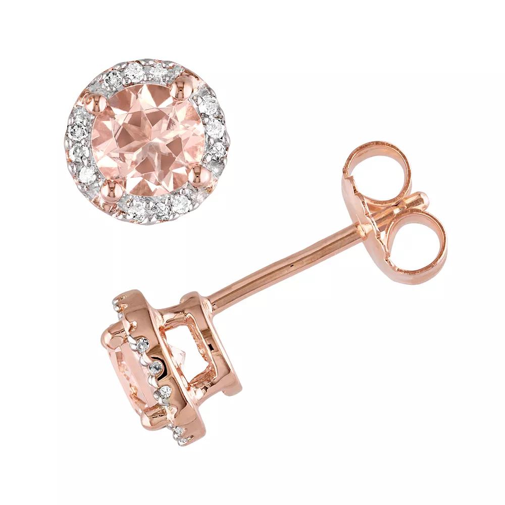 Stella Grace Pink Rhodium-Plated Sterling Silver Morganite and Diamond Accent Halo Stud Earrings, Women's Product Image