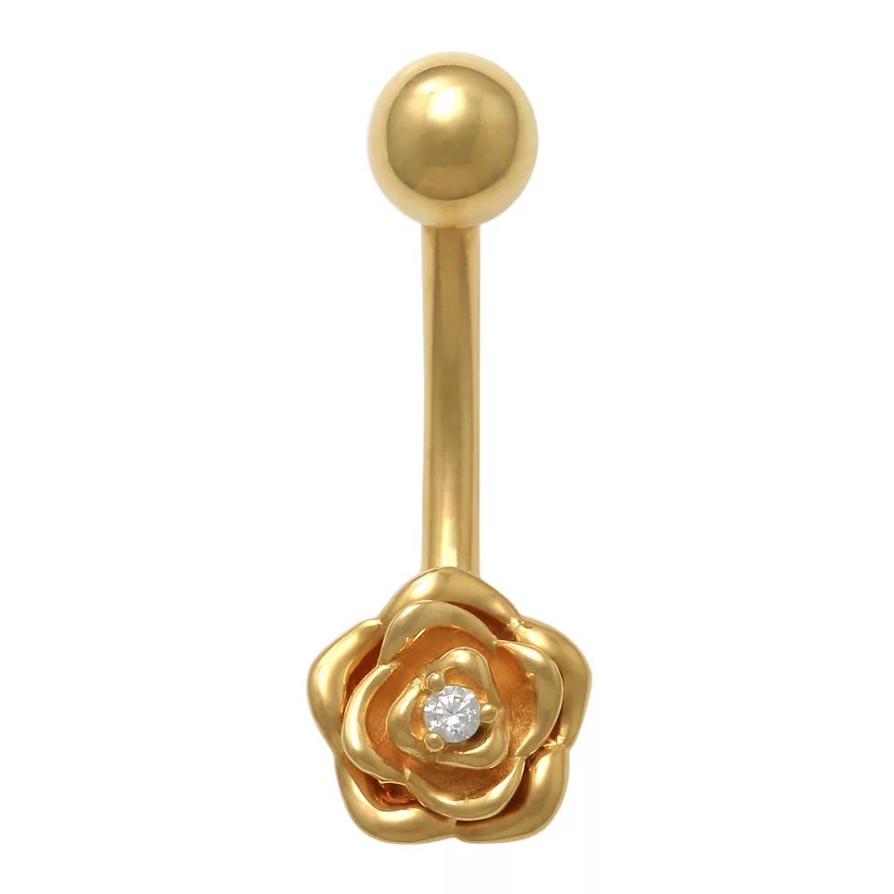 Amella Jewels 10k Gold Belly Ring With Flower Design, Women's, Yellow Product Image