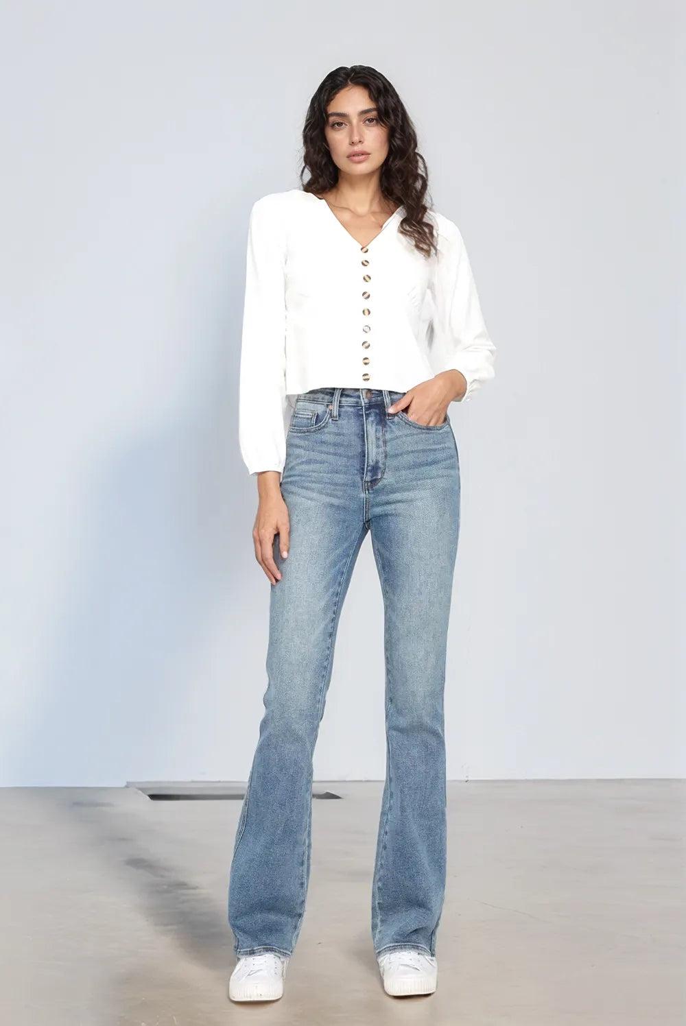88783    Maritza Tummy Control Back Embroidered Pocket Bootcut Judy Blue Jeans Product Image