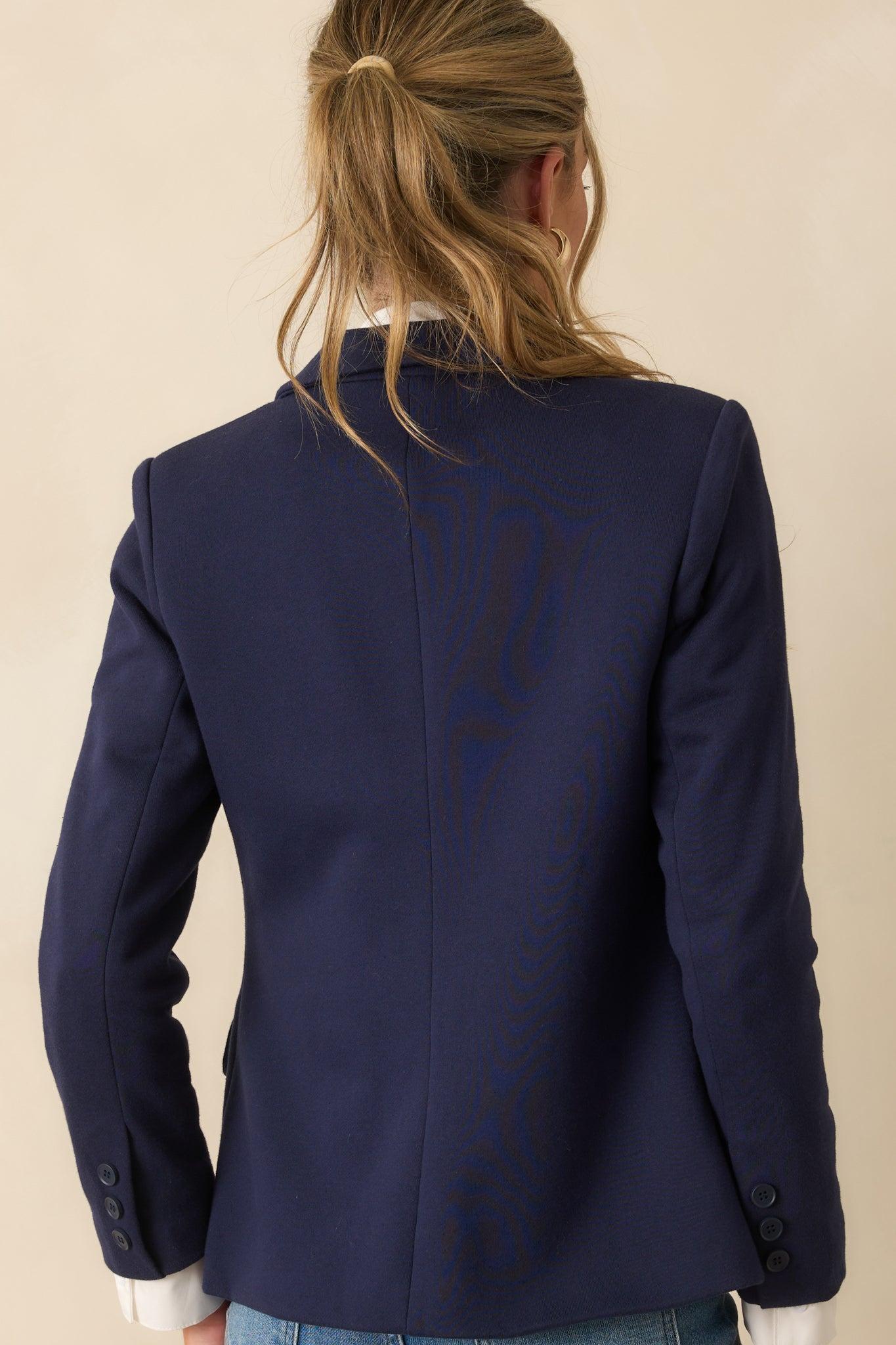 The World Is Yours Navy Blue Ponte Blazer L / Navy Product Image