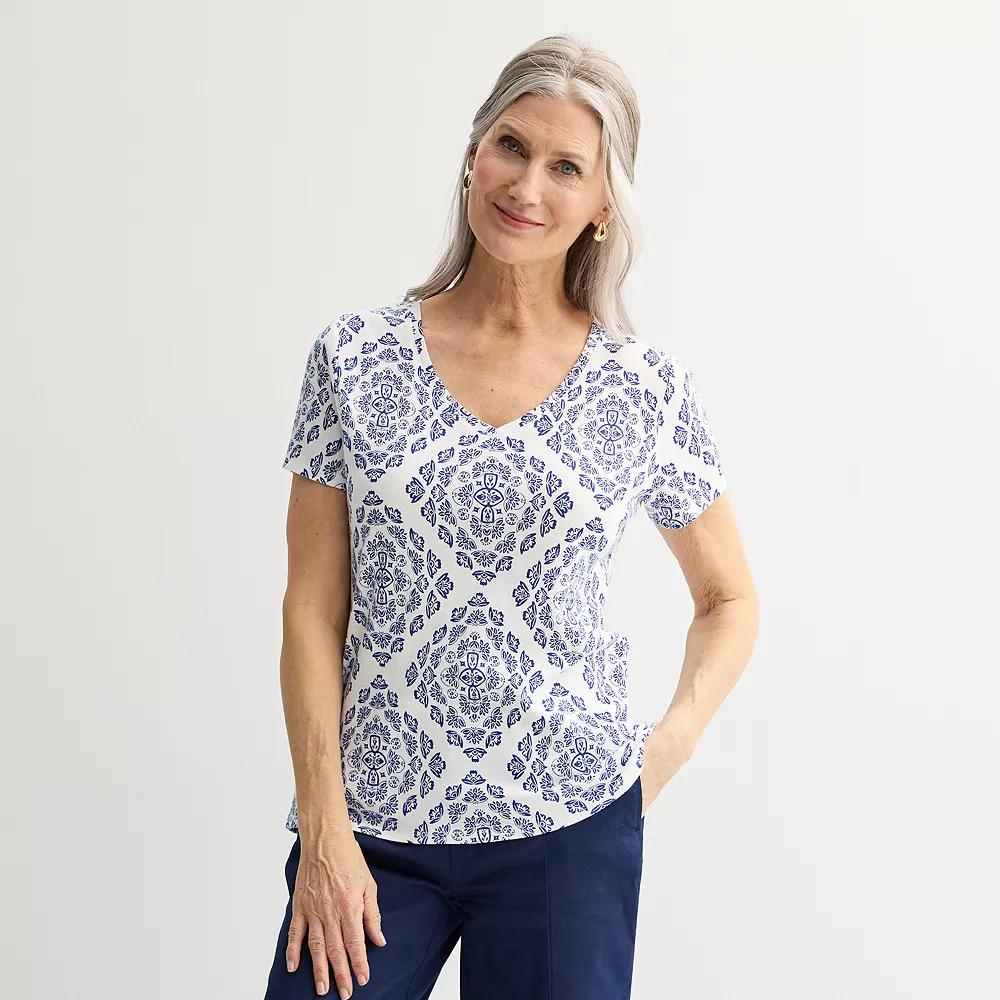 Women's Croft & Barrow® Essential V-Neck Tee, Size: XL, Blue Grand Tile Product Image