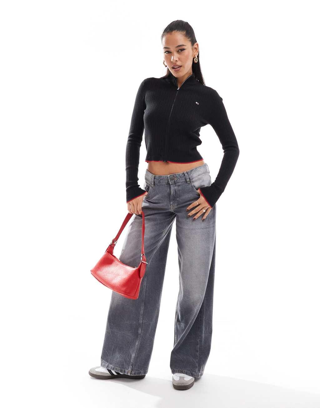 Tommy Jeans zip through sweater in black Product Image