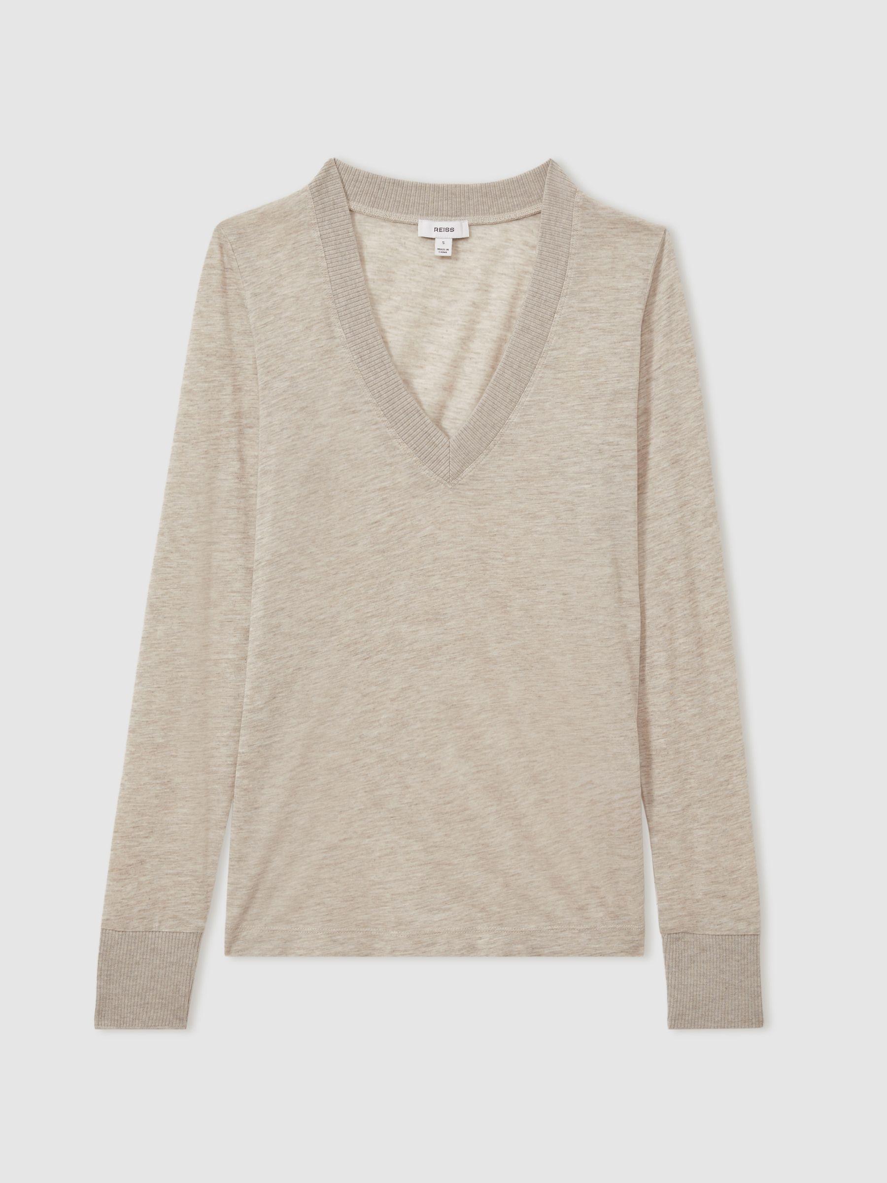 Lyocell-Wool Marled V-Neck Top in Stone Product Image