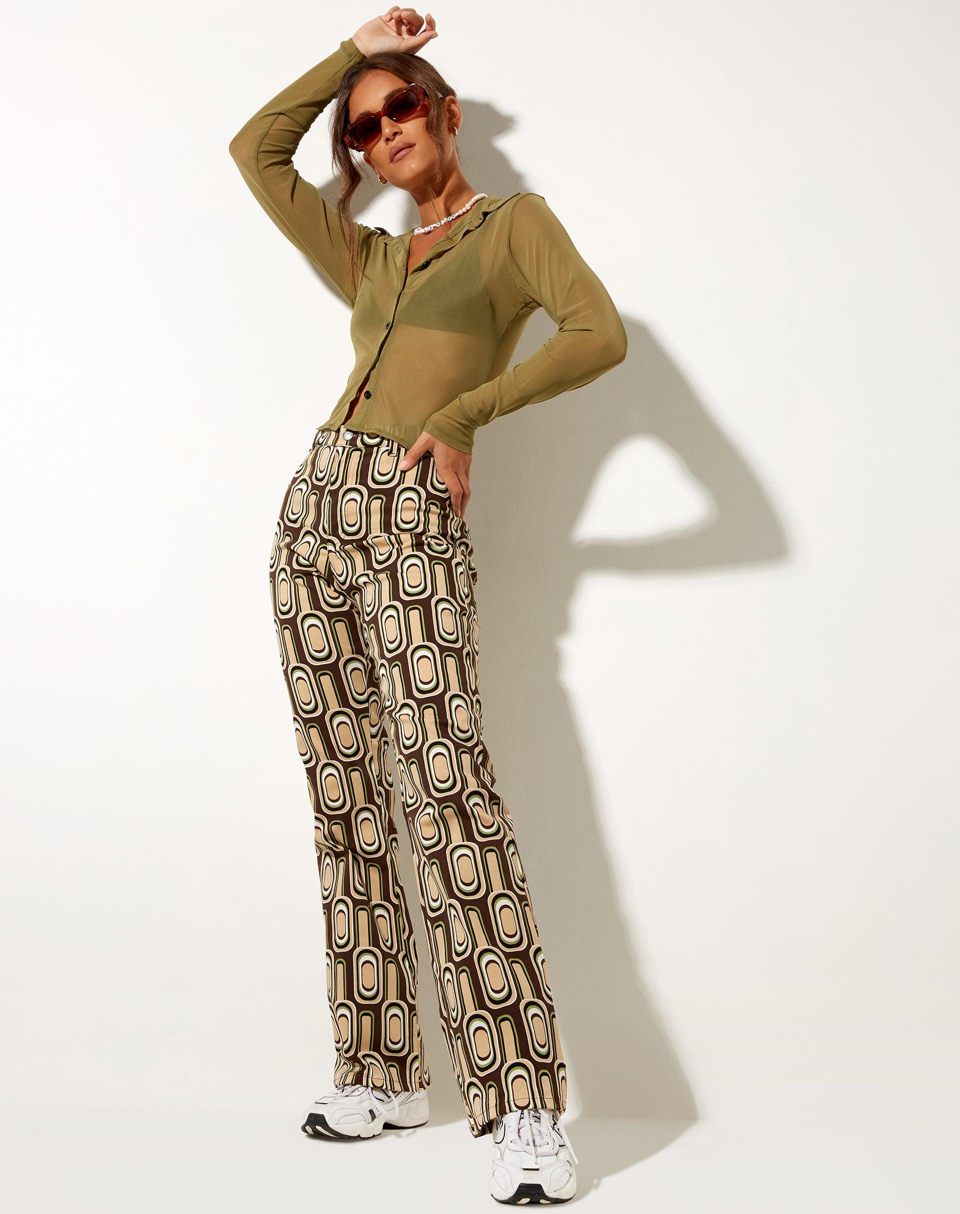 Zoven Flare Trouser in Retro Spot Brown Product Image