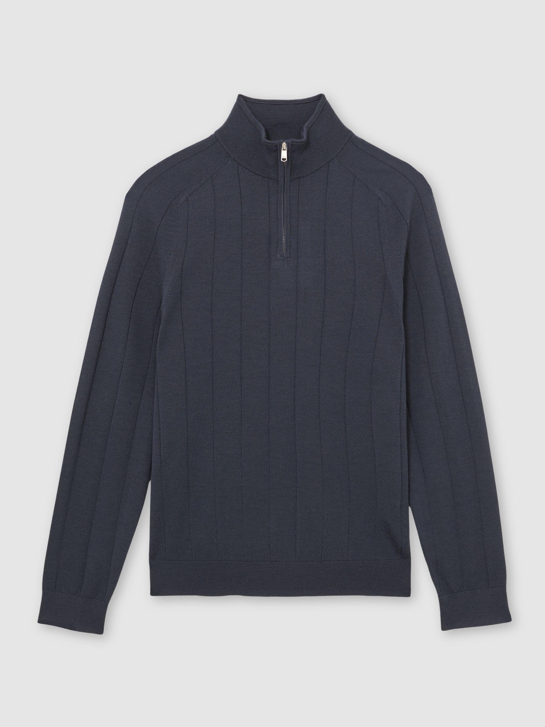 Merino Wool Wide-Rib Half-Zip Jumper in Airforce Blue Product Image