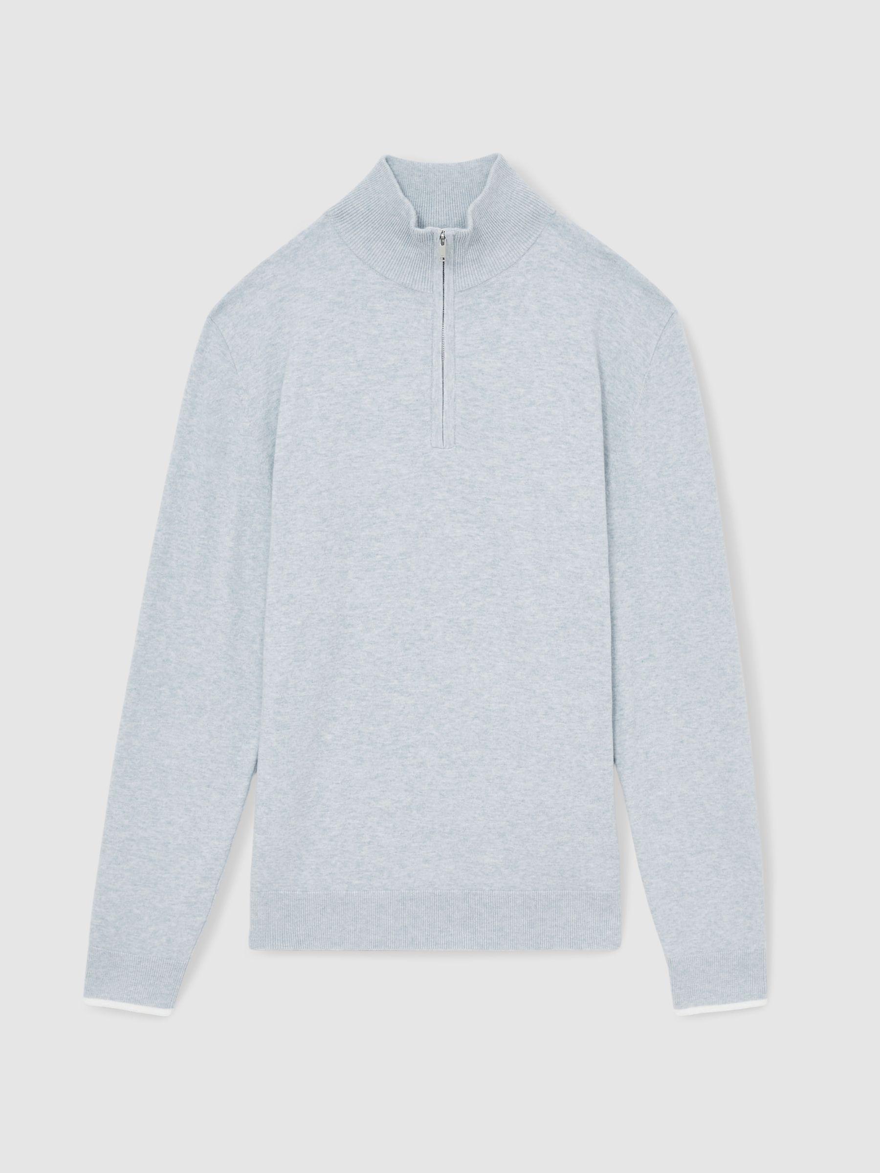 Cotton-Blend Half-Zip Jumper in Soft Blue Product Image