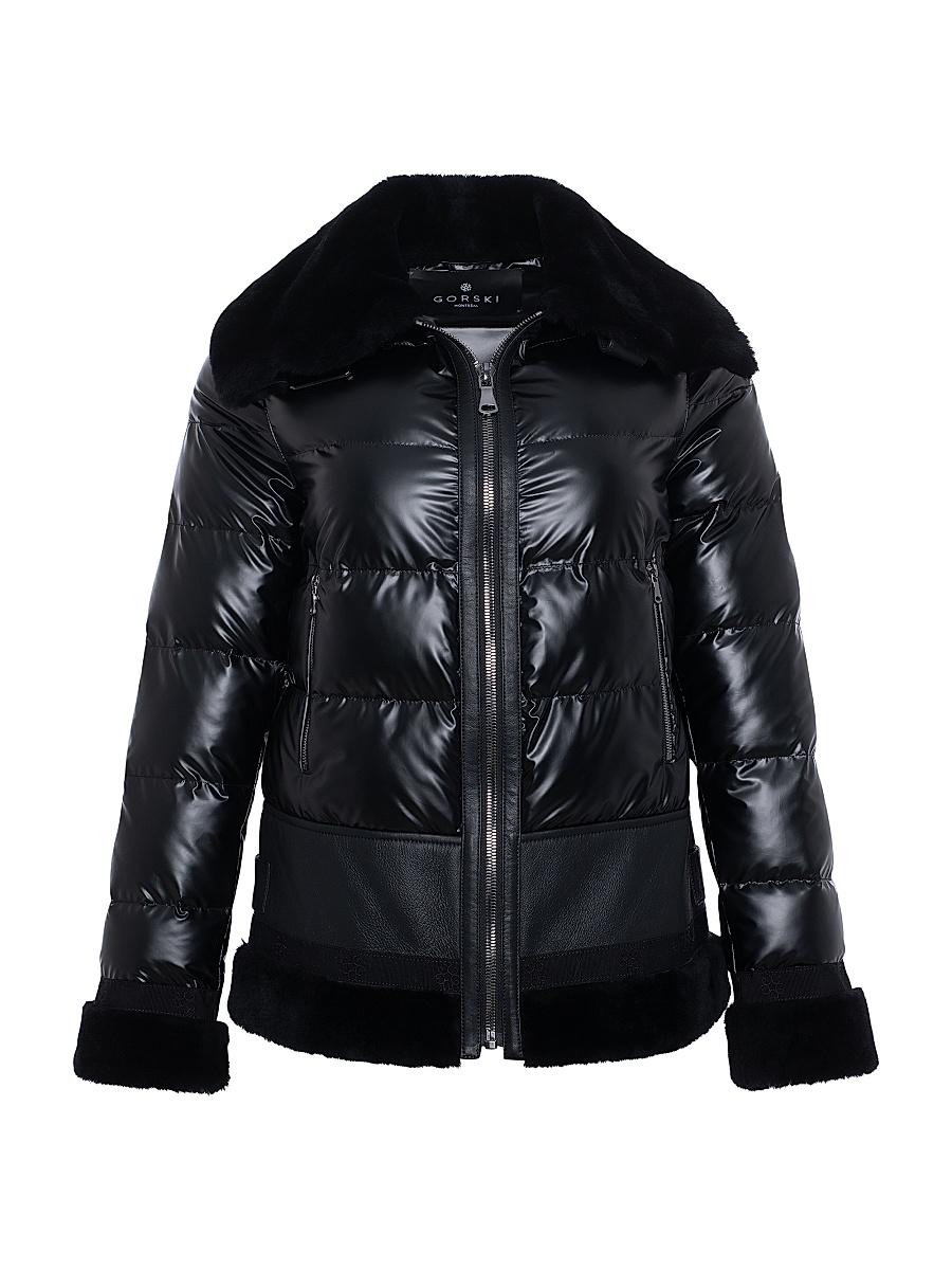 Womens Quilted Jacket with Merino Shearling Lamb Trim Product Image