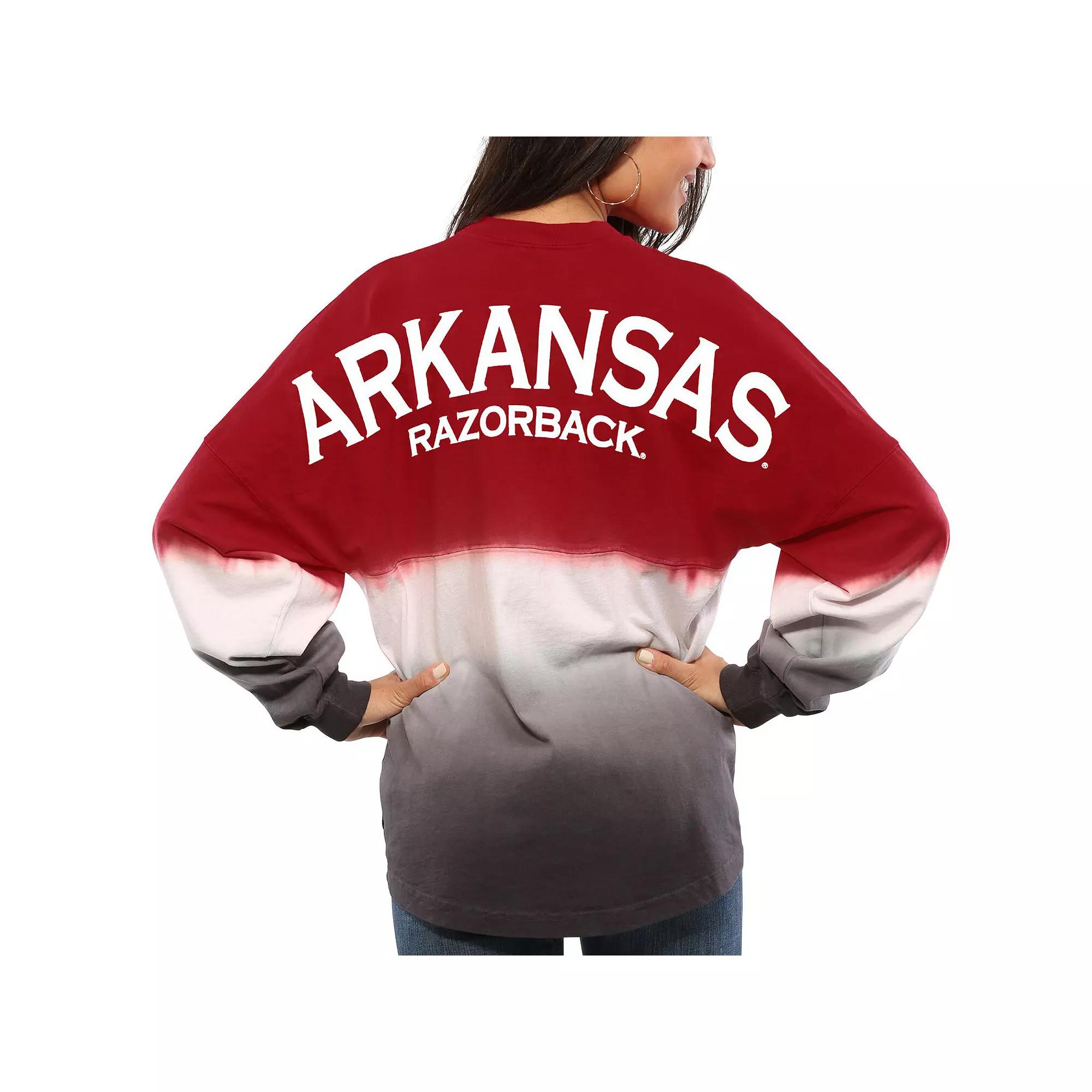 Women's Cardinal Arkansas Razorbacks Ombre Long Sleeve Dip-Dyed Spirit Jersey, Size: Medium, Red Product Image